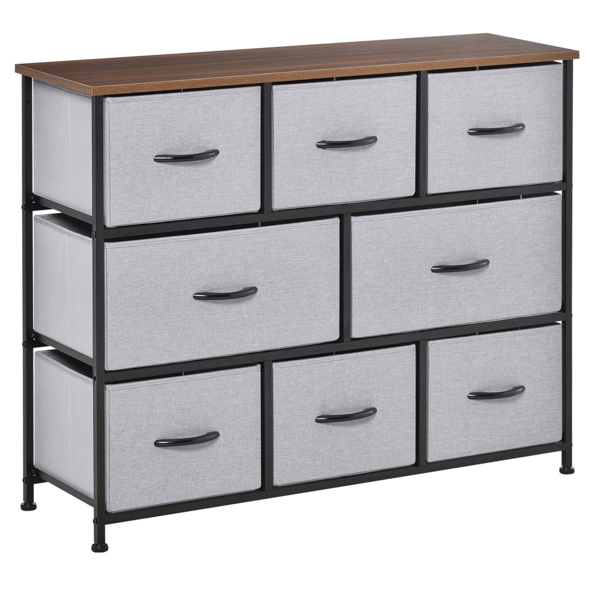 HOMCOM Commode meuble de rangement 8 tiroirs pliables en tissu 100 x 30 x 78,5 cm gris