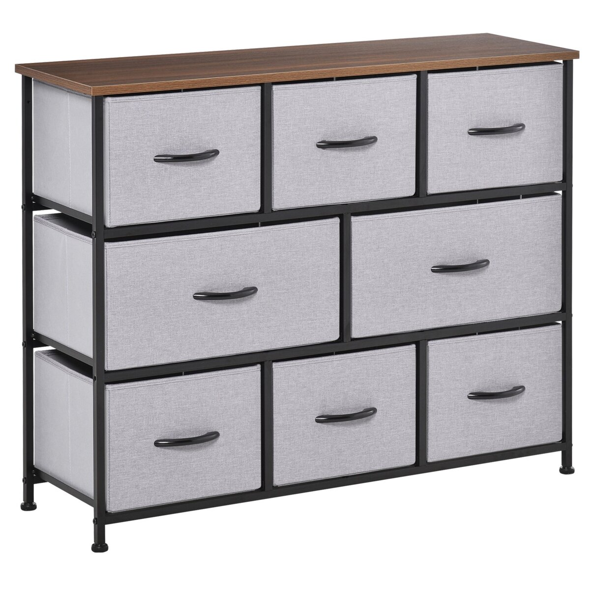 HOMCOM Commode meuble de rangement 8 tiroirs pliables en tissu 100 x 30 x 78,5 cm gris