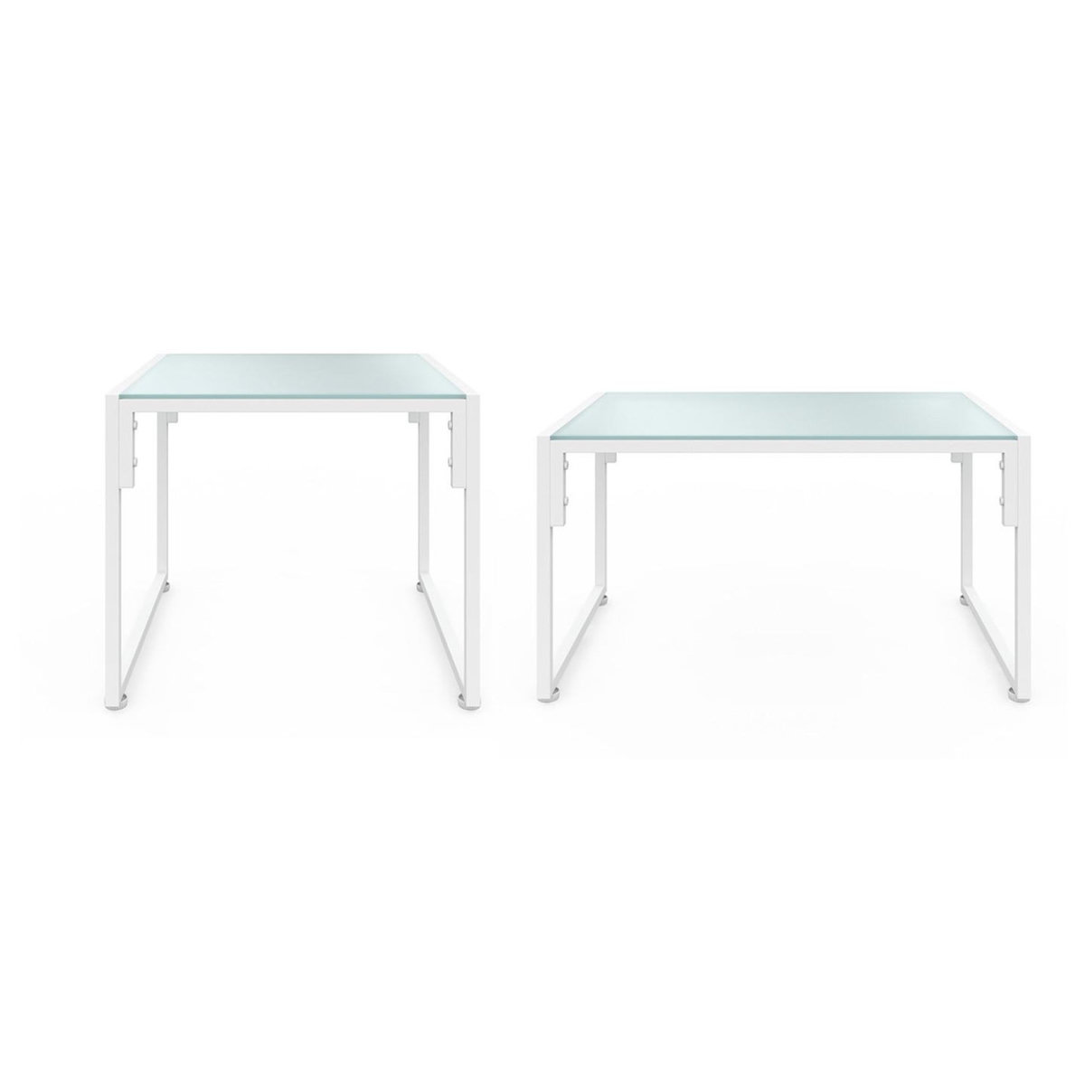 ID MARKET Salon de jardin bas NAIROBI 6 places en acier blanc et coussins beiges