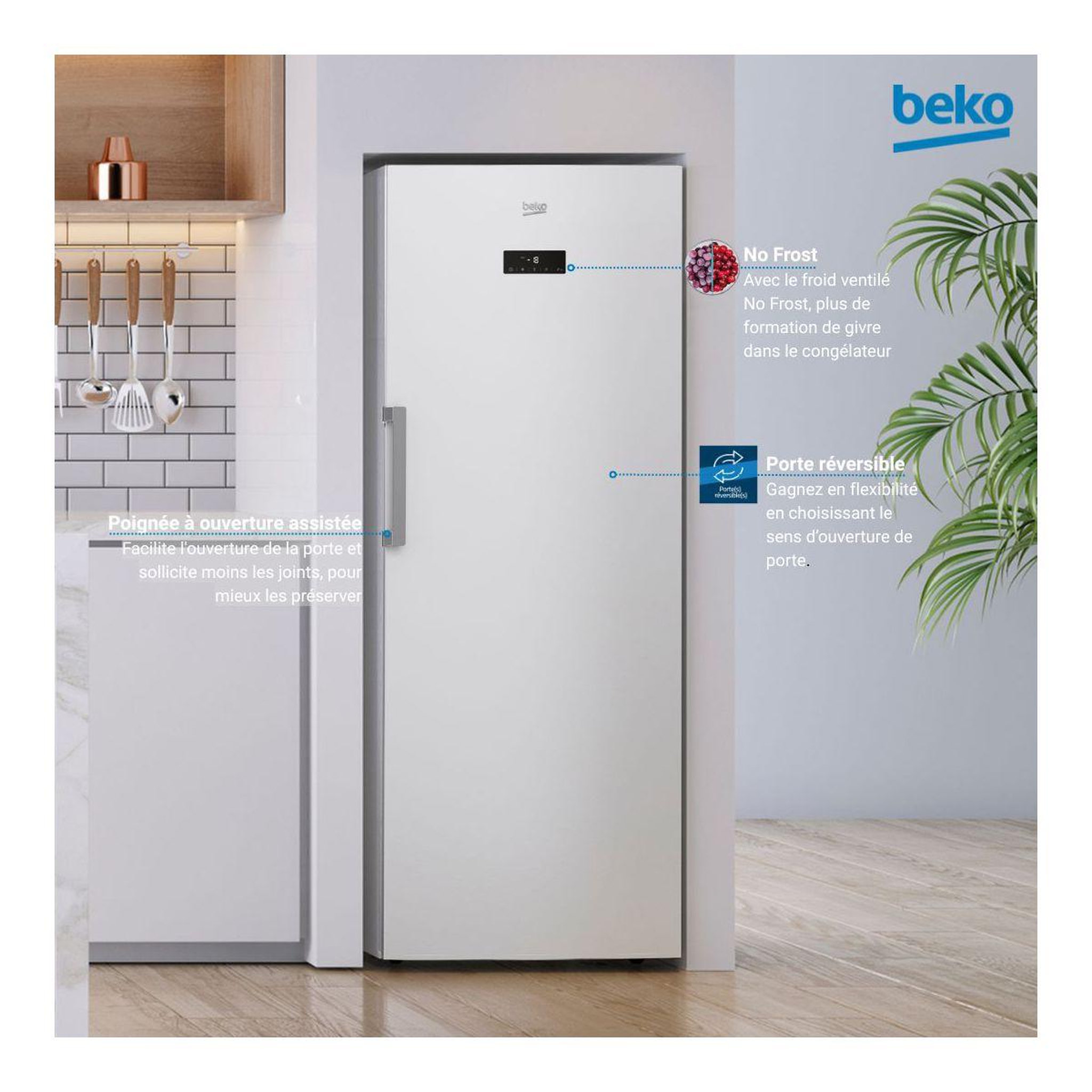 Voir la diapositive 5 : Beko Congélateur armoire rfne448e35w no frost