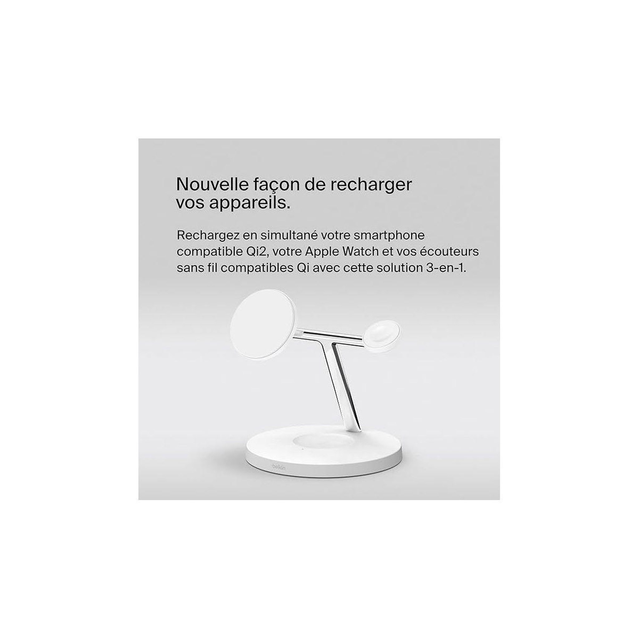 Voir la diapositive 3 : Belkin Chargeur induction Qi2 Blanc 3 en 1