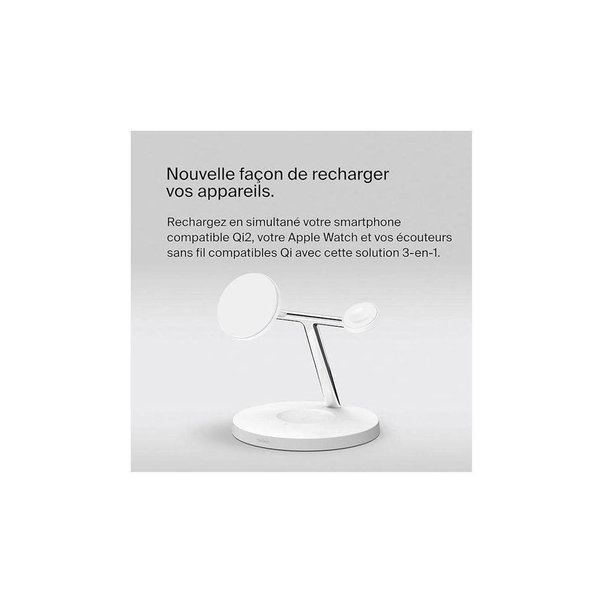 Belkin Chargeur induction Qi2 Blanc 3 en 1