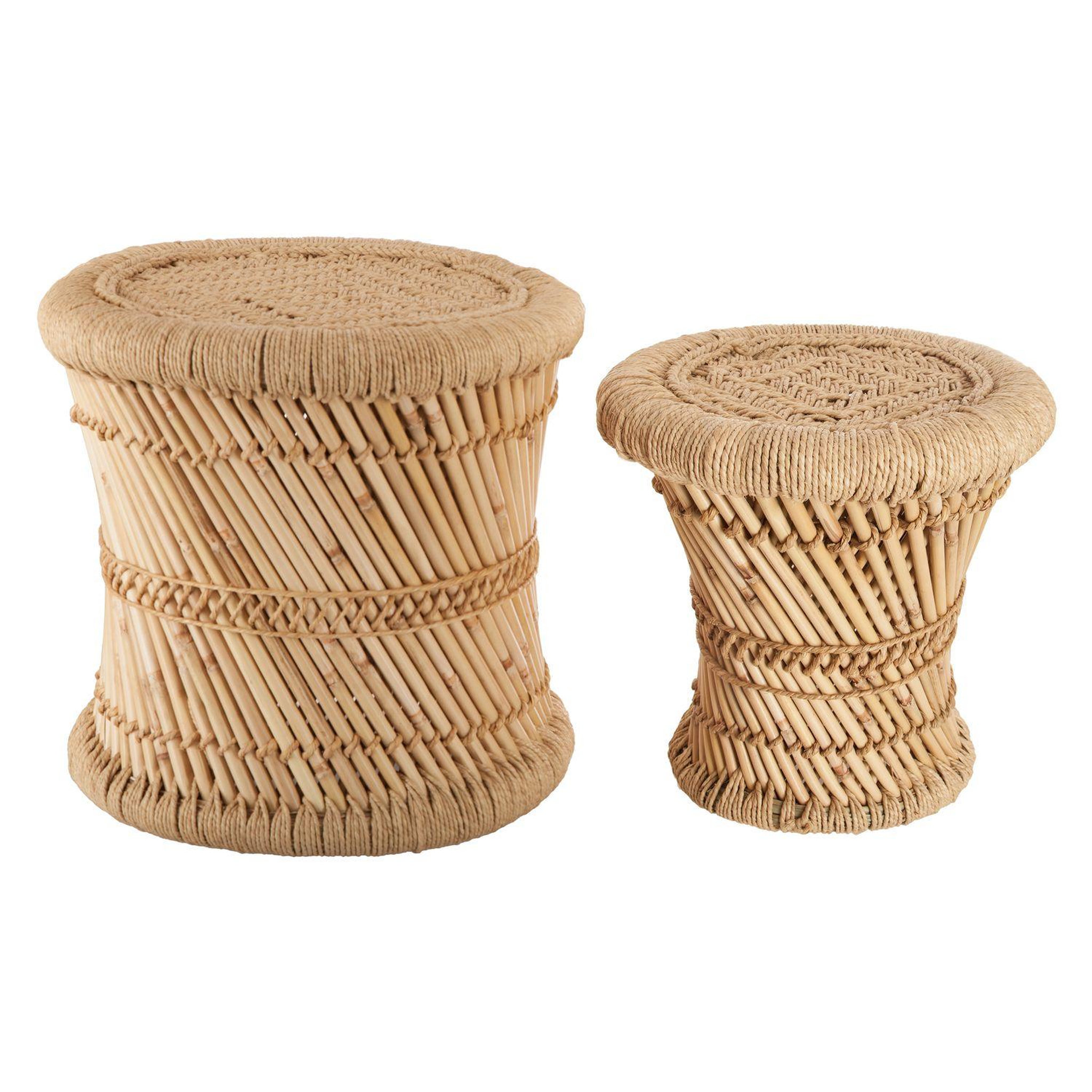 ATMOSPHERA 2 tables gigognes en bambou et corde nomade - diam. 30/38 cm - marron