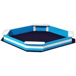 HOMCOM Bac à sable enfant 3-6 ans en bois - 4 sièges, doublure de fond - dim. 133 x 133 x 16 cm - bleu blanc