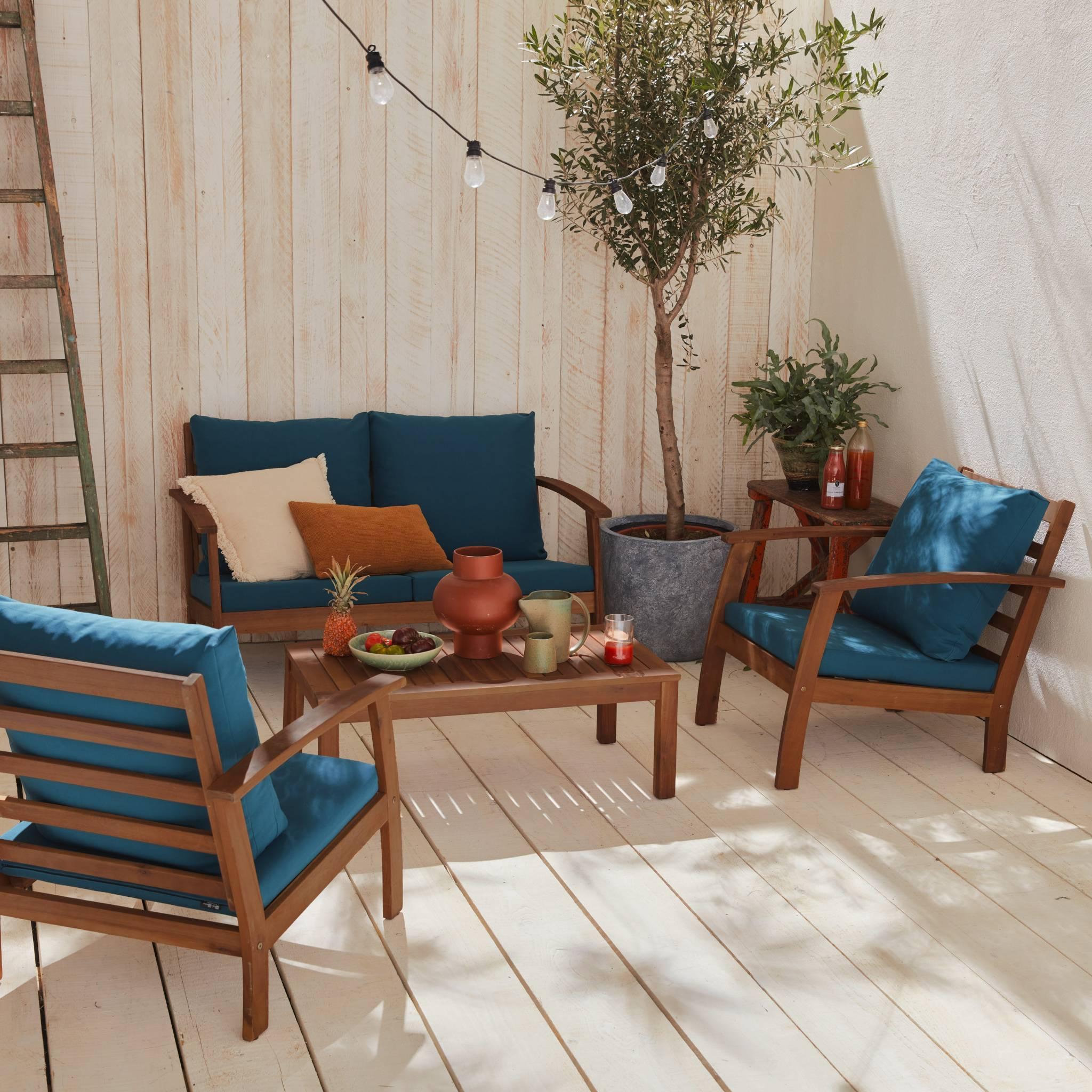 Voir la diapositive 2 : SWEEEK Salon de jardin en bois 4 places - Ushuaïa - Canapé, fauteuils et table basse en acacia, design
