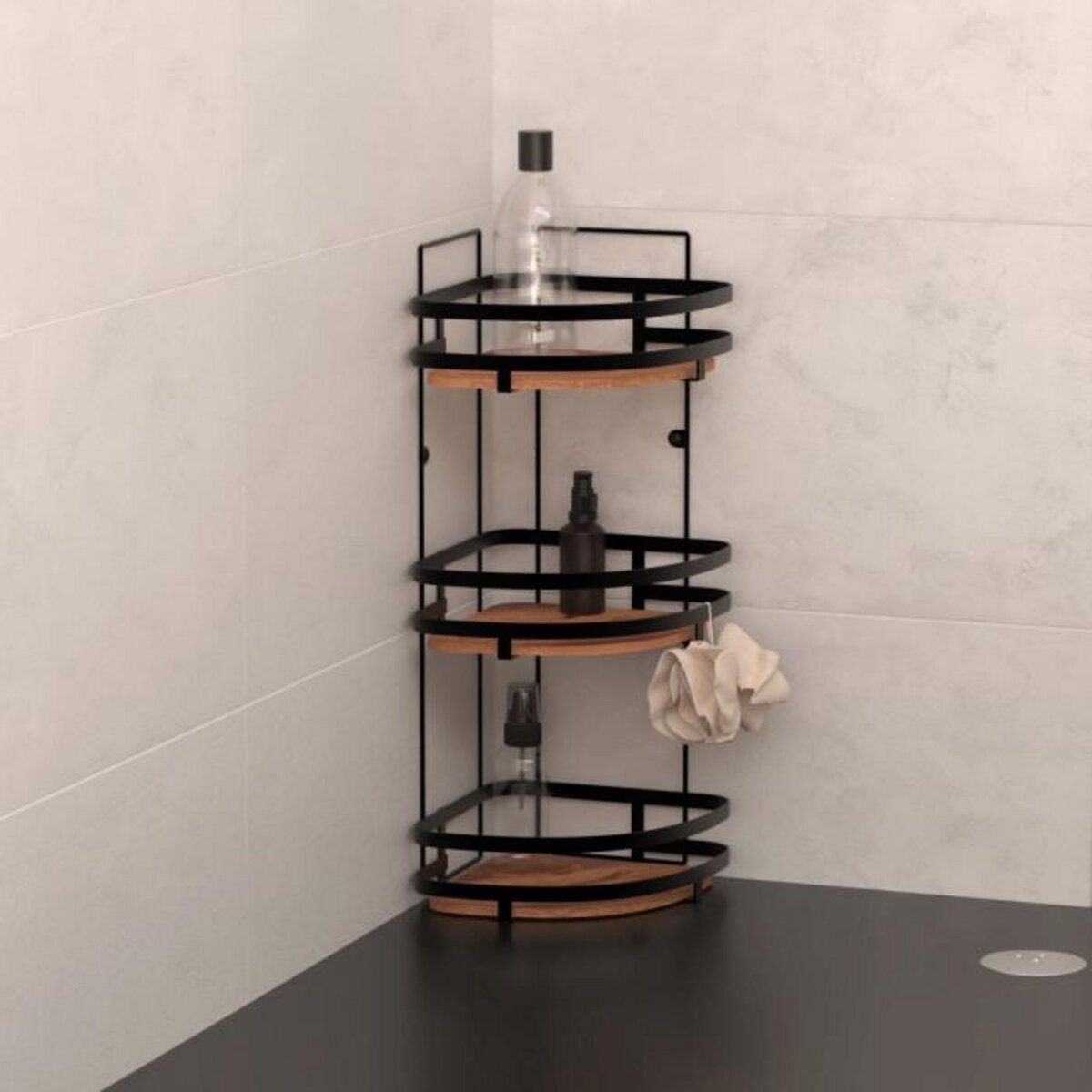 FIVE Étagère d'Angle de Douche 3 Niveaux  Blackacia  55cm Noir