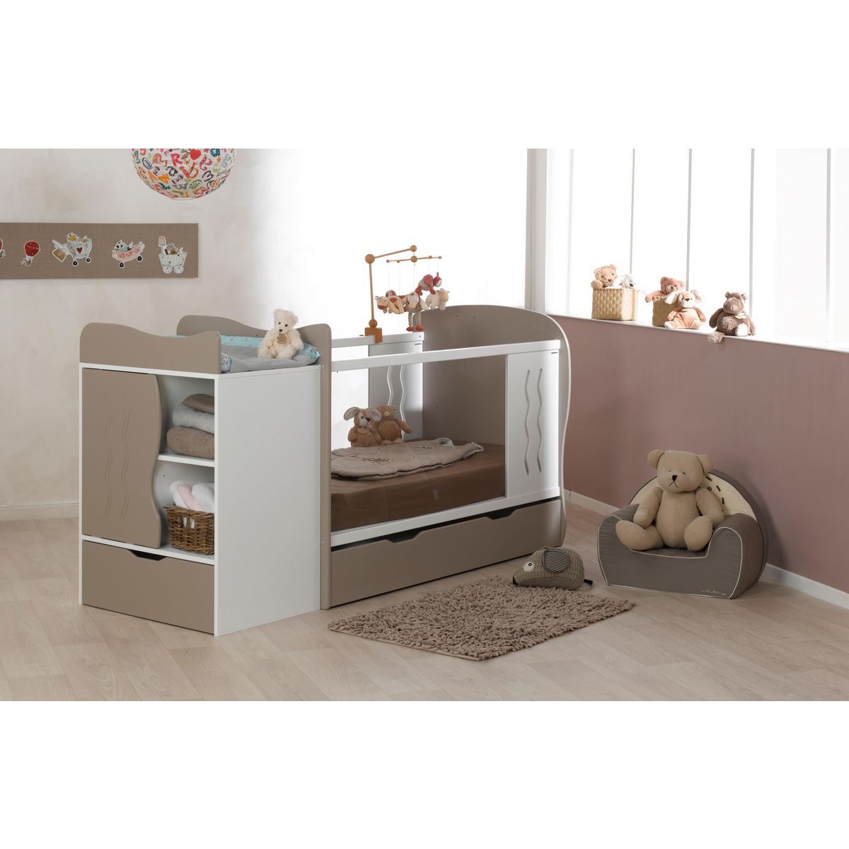 Lit bébé combiné 70x140 cm MOON évolutif 90x190 cm