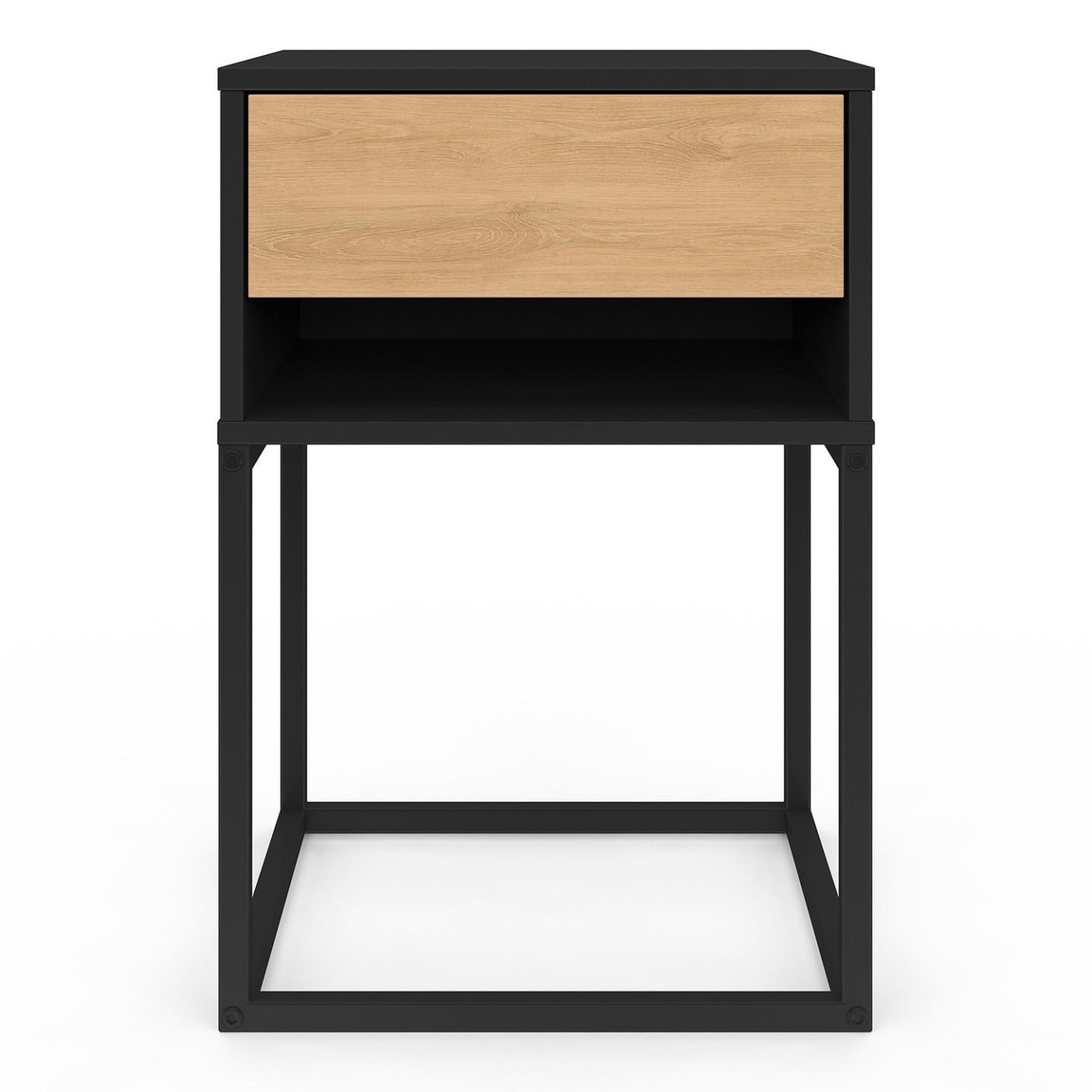 Voir la diapositive 3 : ID MARKET Lot de 2 tables de chevet ernest 1 tiroir et 1 niche noir et façon hêtre