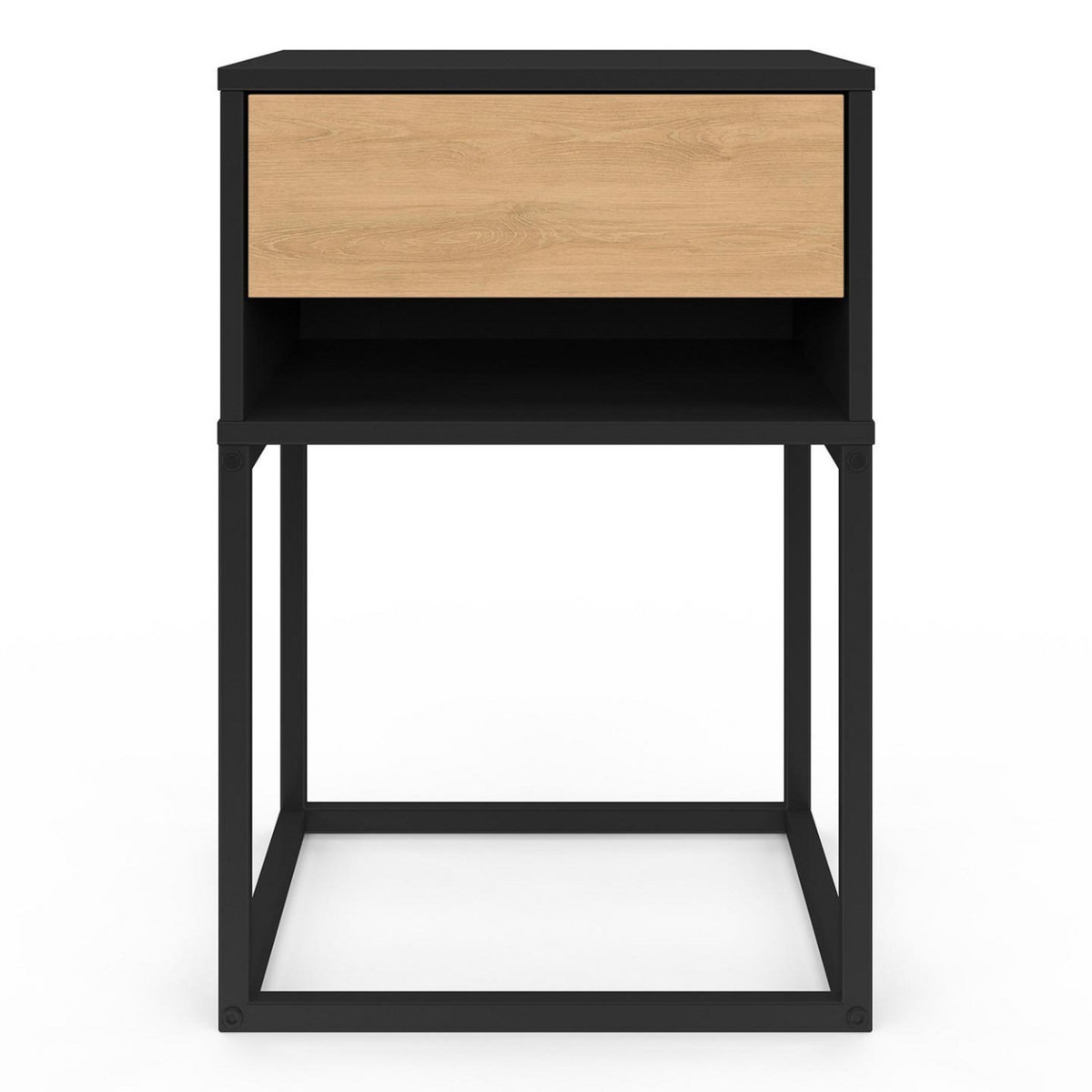 ID MARKET Lot de 2 tables de chevet ERNEST 1 tiroir et 1 niche noir et façon hêtre