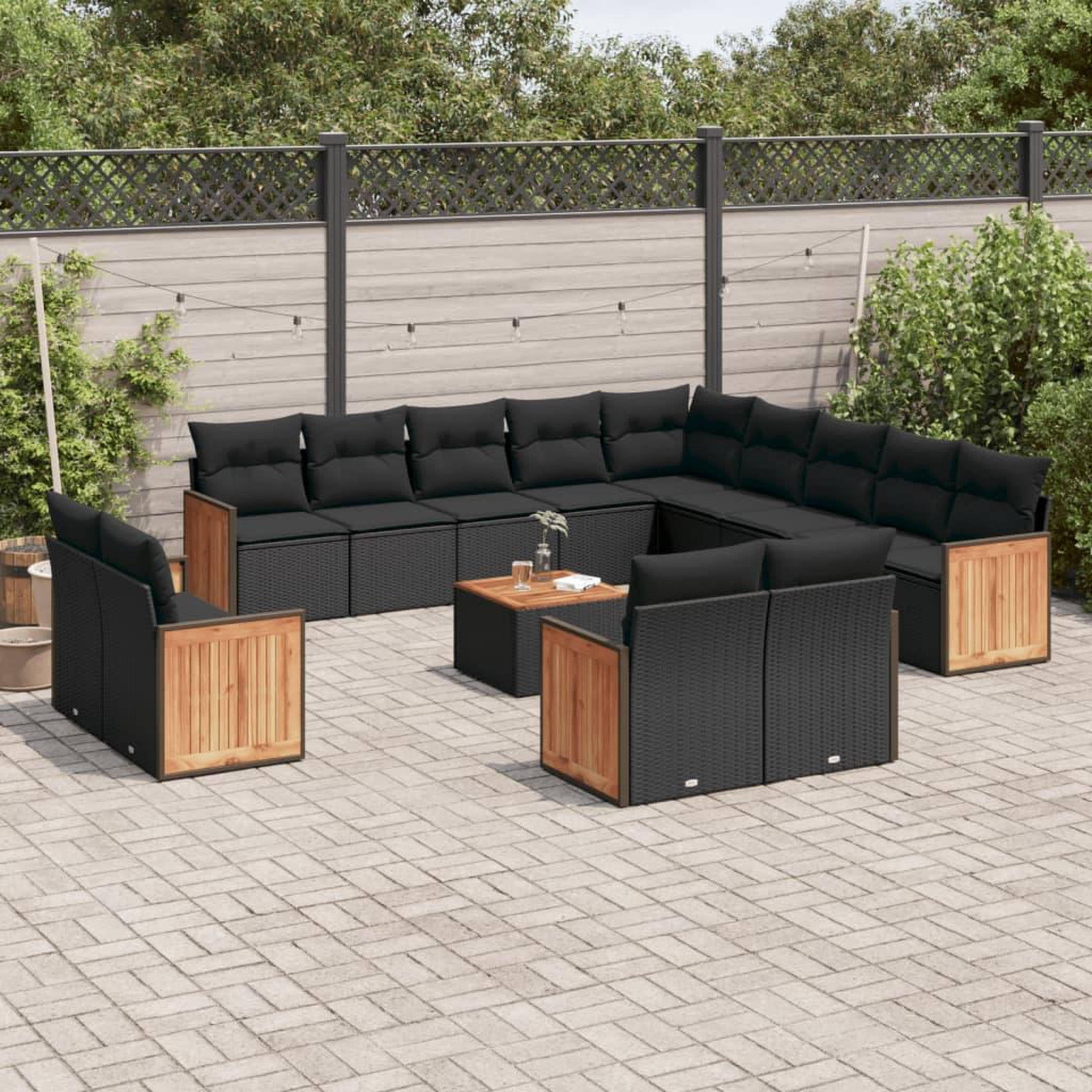 VIDAXL Salon de jardin avec coussins 14 pcs noir resine tressee