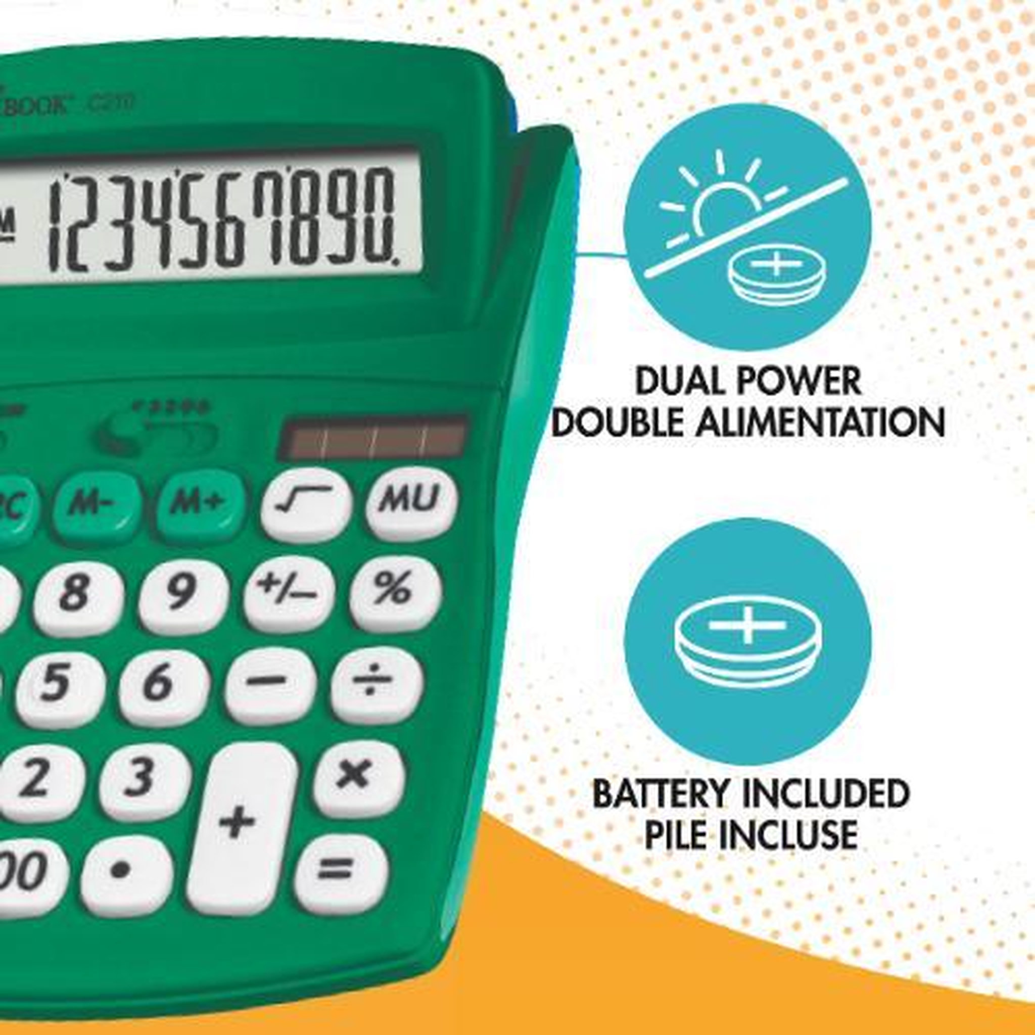 Voir la diapositive 3 : Lexibook Calculatrice de bureau verte 10 chiffres