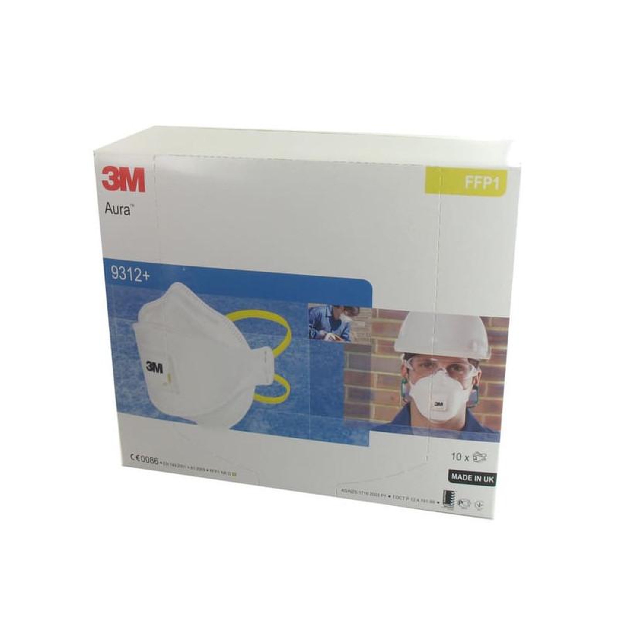 Voir la diapositive 3 : 3M Masque 3m aura 9312 anti-poussières pliable ffp1 avec soupape x 10