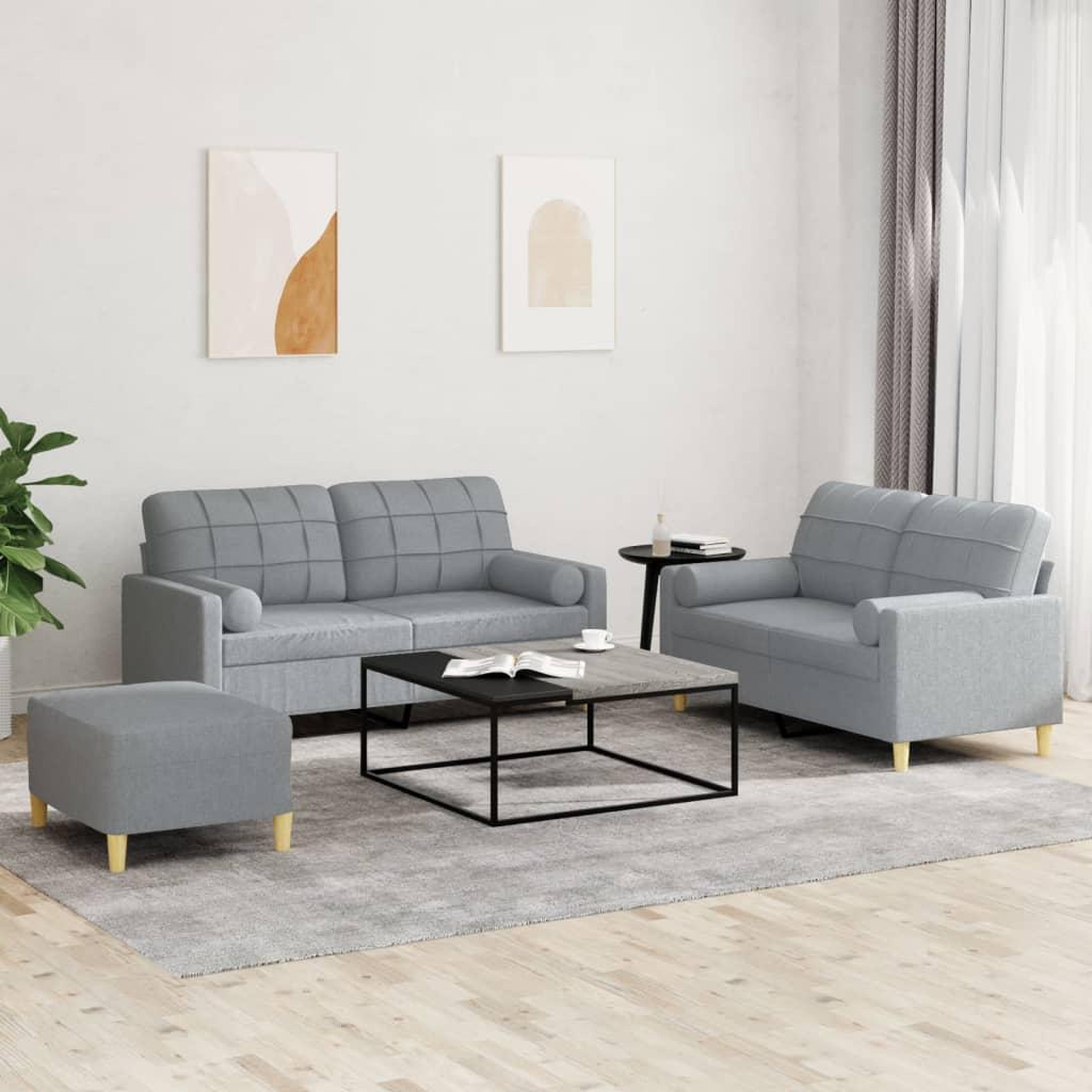 VIDAXL Ensemble de canapes 3 pcs coussins gris clair tissu