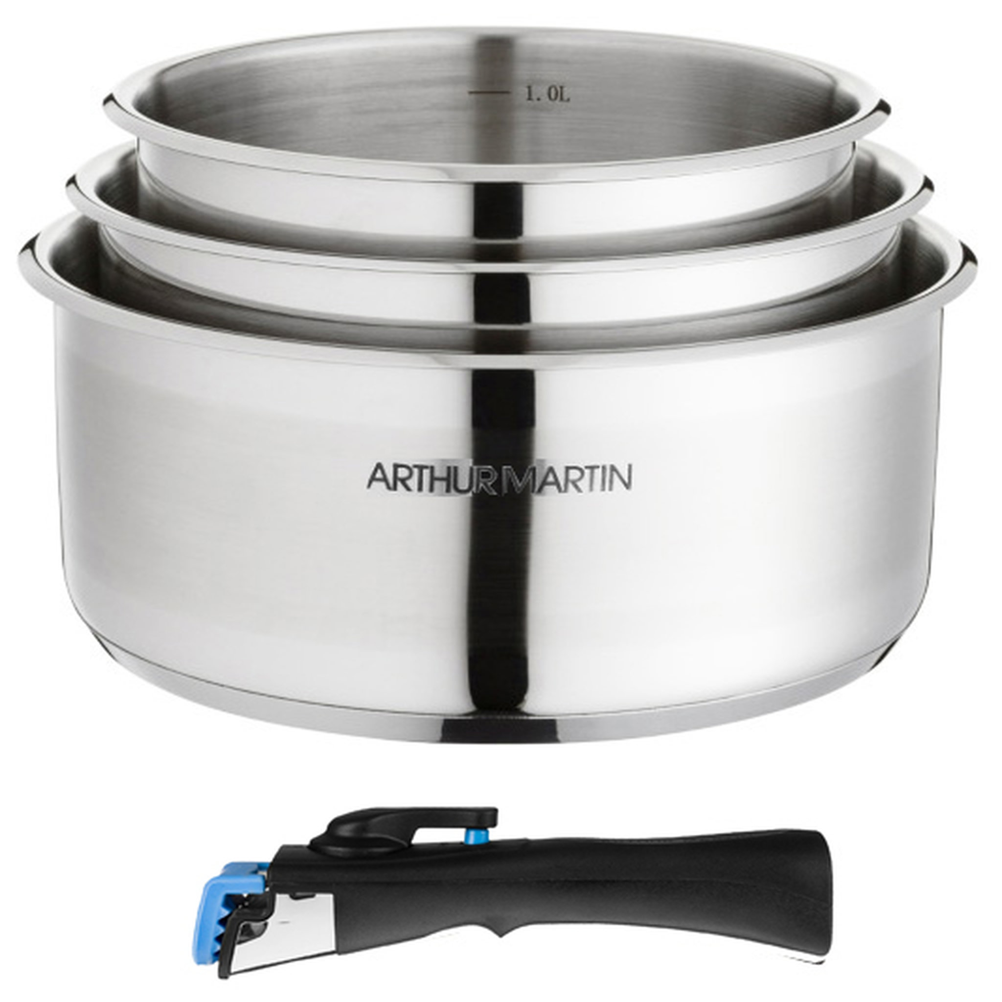 Voir la diapositive 1 : Arthur Martin Set de 3 casseroles induction 16/18/20 cm inox