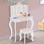 Voir la diapositive 2 : ID MARKET Coiffeuse enfant ROZA LED blanche et rose avec 3 miroirs et tabouret