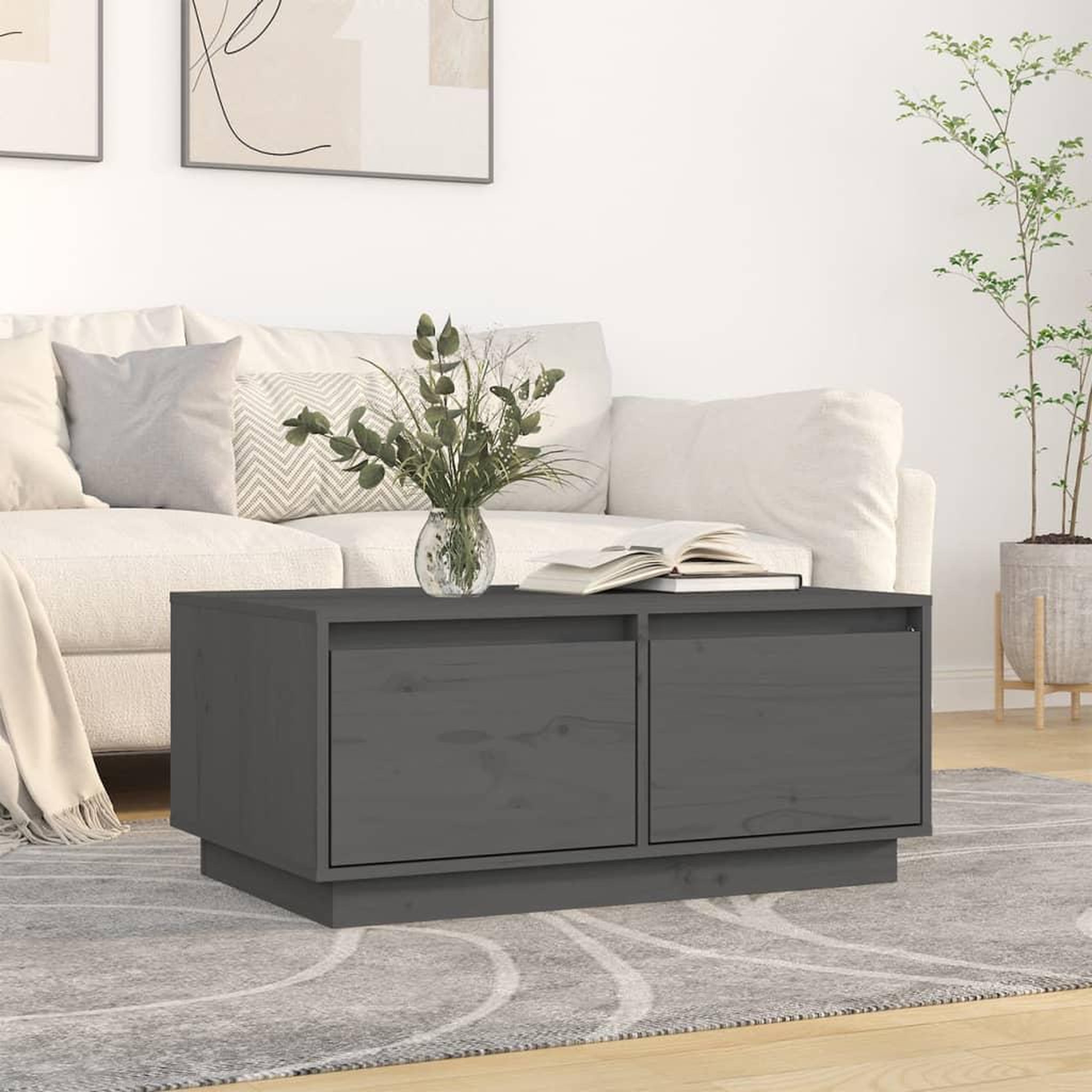 Voir la diapositive 1 : VIDAXL Table basse Gris 80x50x35 cm Bois massif de pin