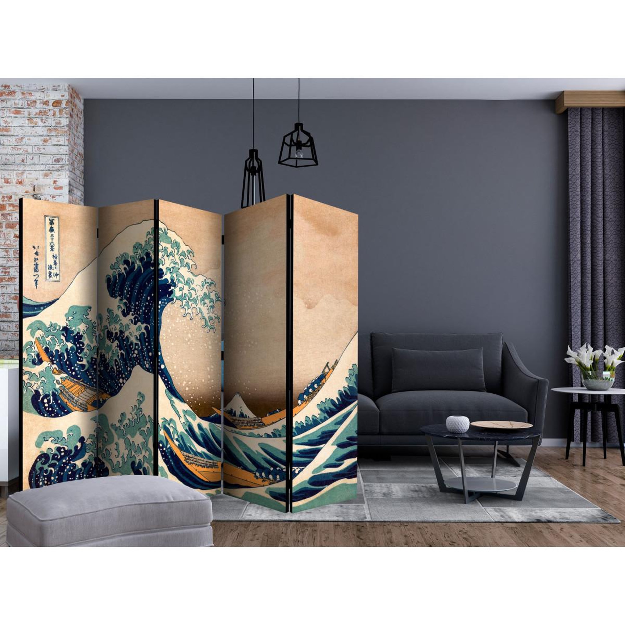 Voir la diapositive 2 : Paris Prix Paravent 5 volets  hokusai : the great wave off kanagawa reproduction  172x225cm
