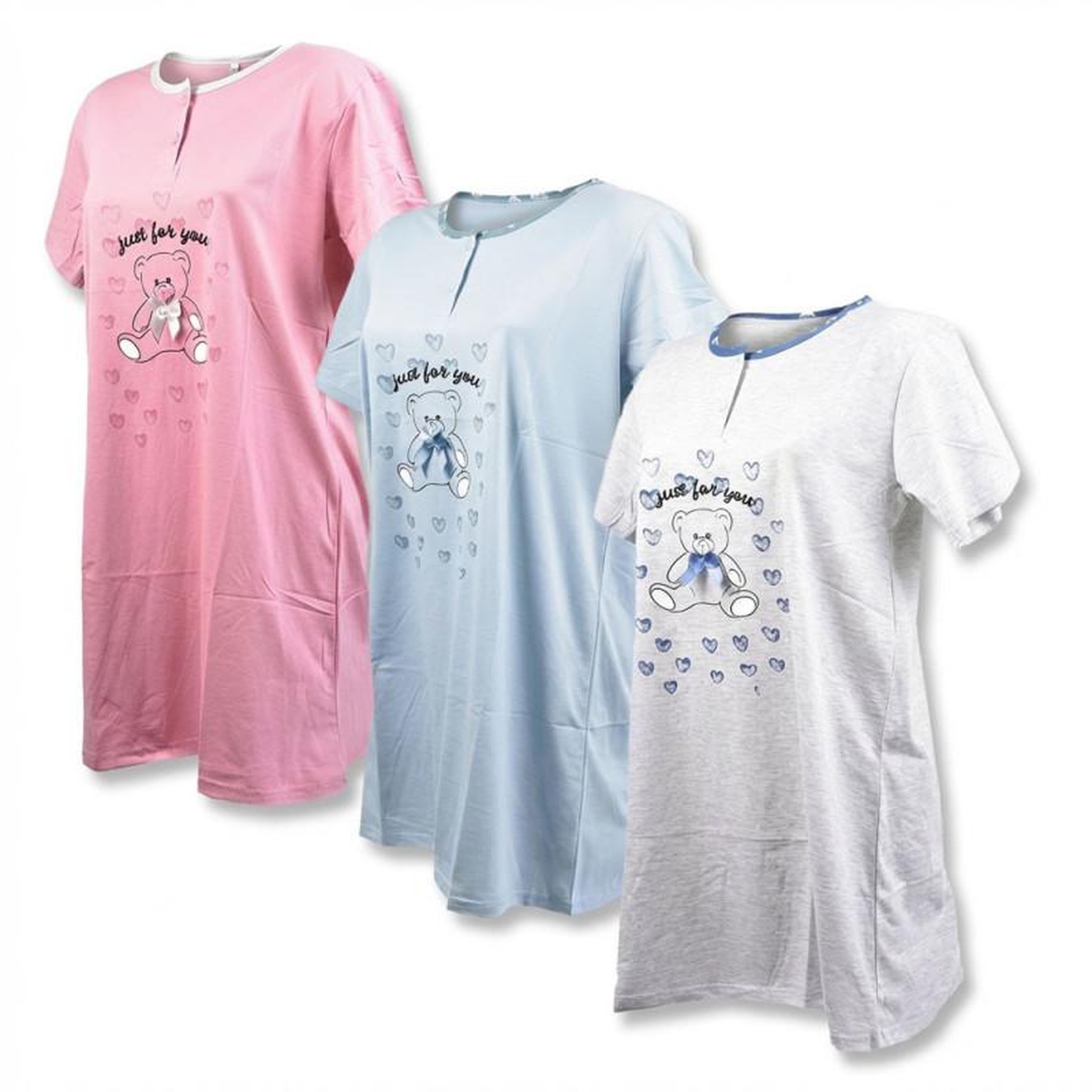 OZABI OZABI Chemise de Nuit Femme Microfibre OURSON Manches Courtes. Coloris disponibles : Rose, Bleu, Gris