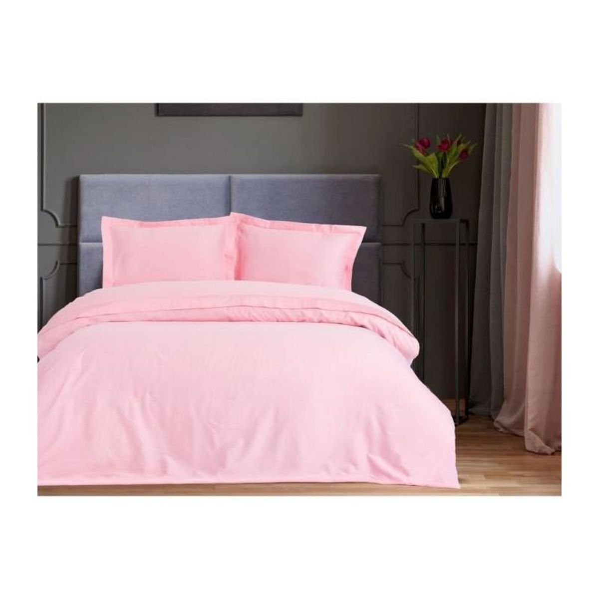 GENERIQUE Parure de lit - 129CTN63977 - 1 housse de couette 220 x 240 cm + 2 taies d'oreiller 60 x 60 cm - Satiné 100% coton - Rose