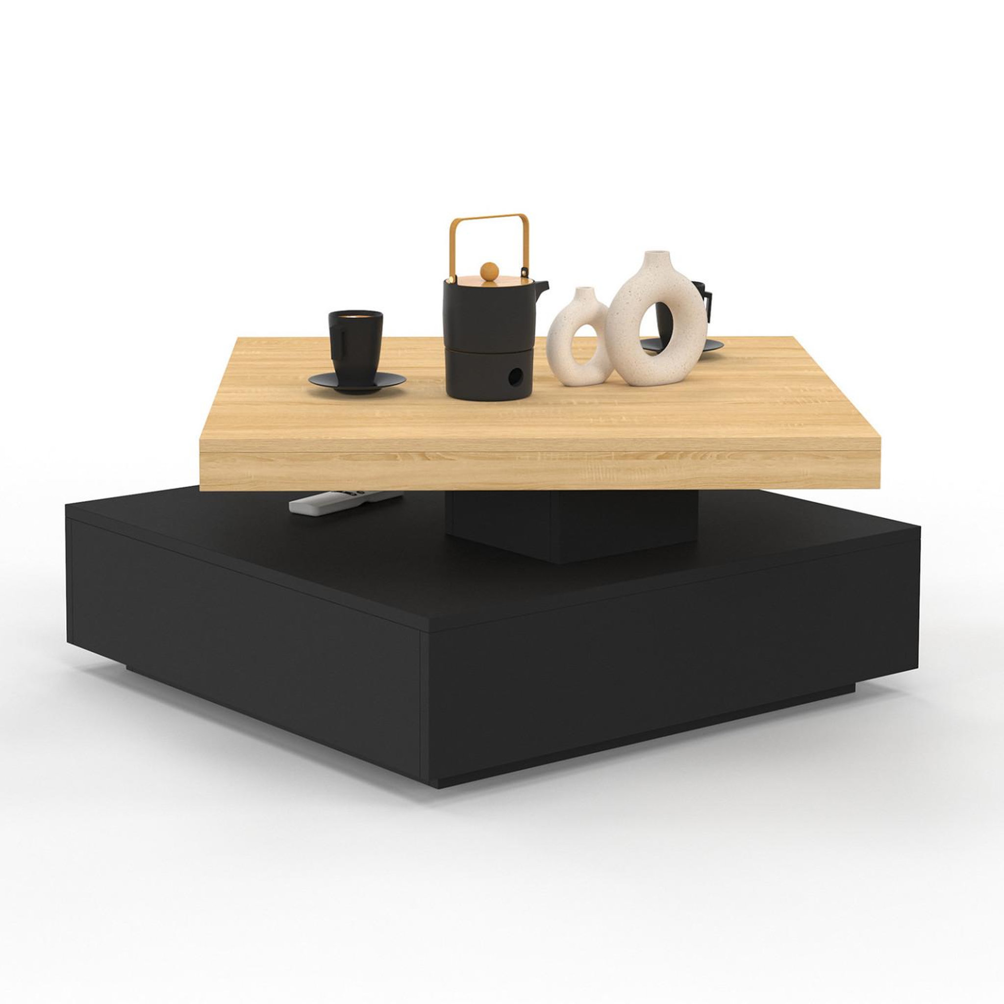 Voir la diapositive 5 : ID MARKET Table basse carrée pivotante thea 70 cm bois et noir