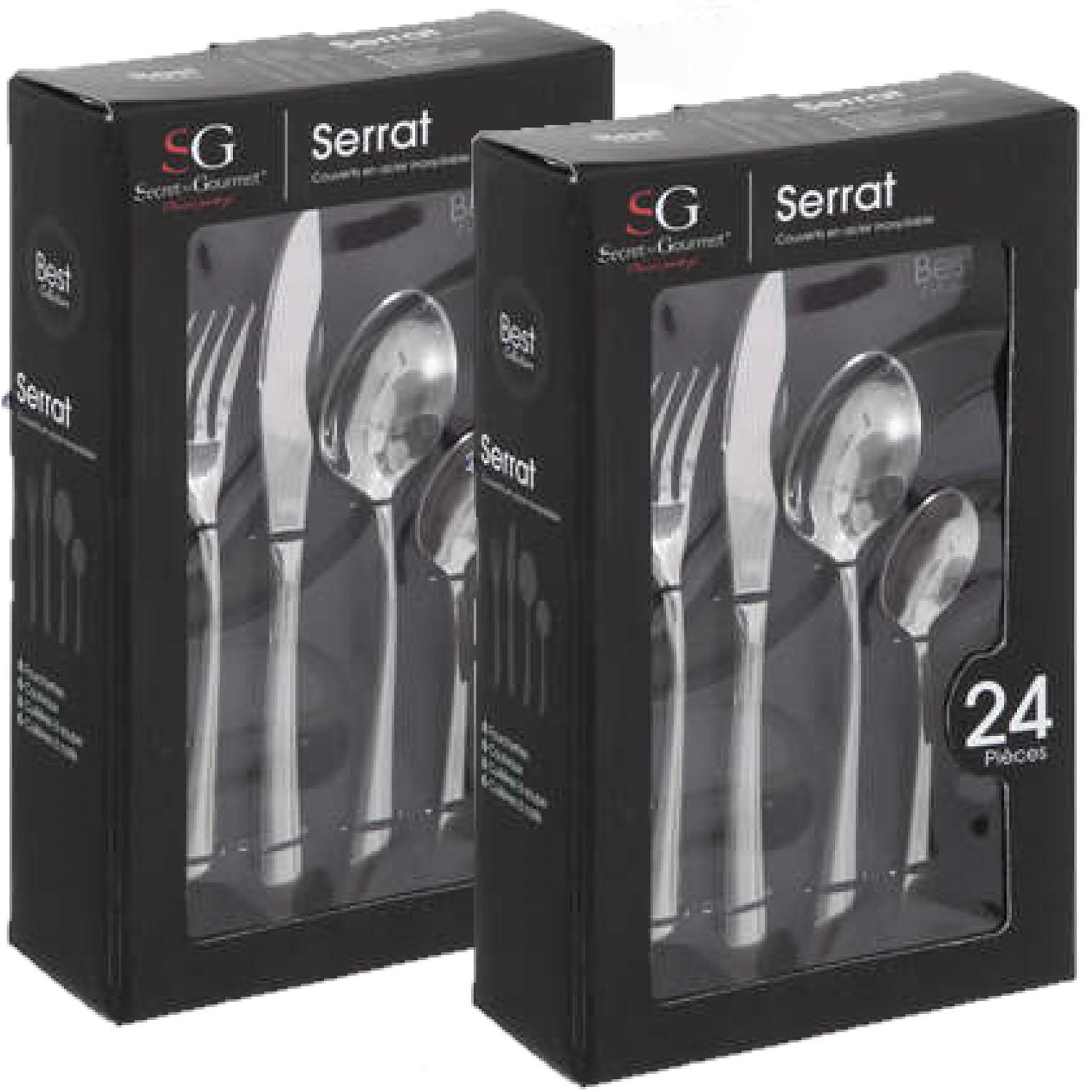 TOILINUX Lot de 2 Ménagères Serrat en Acier Inoxydable - 48 Couverts - Argent