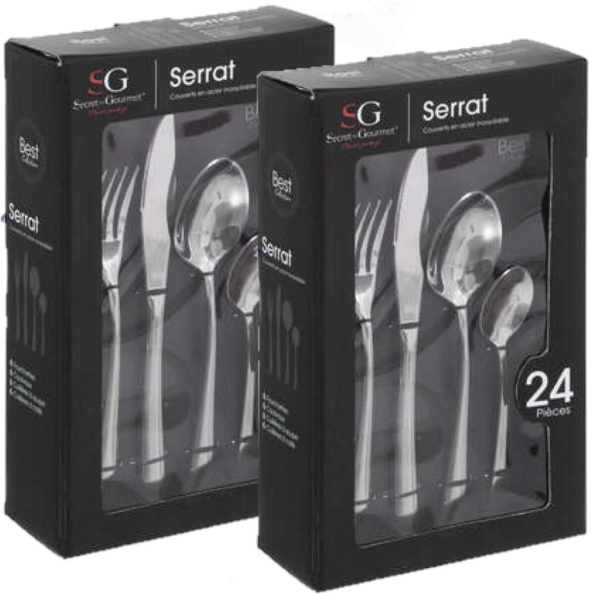 TOILINUX Lot de 2 Ménagères Serrat en Acier Inoxydable - 48 Couverts - Argent