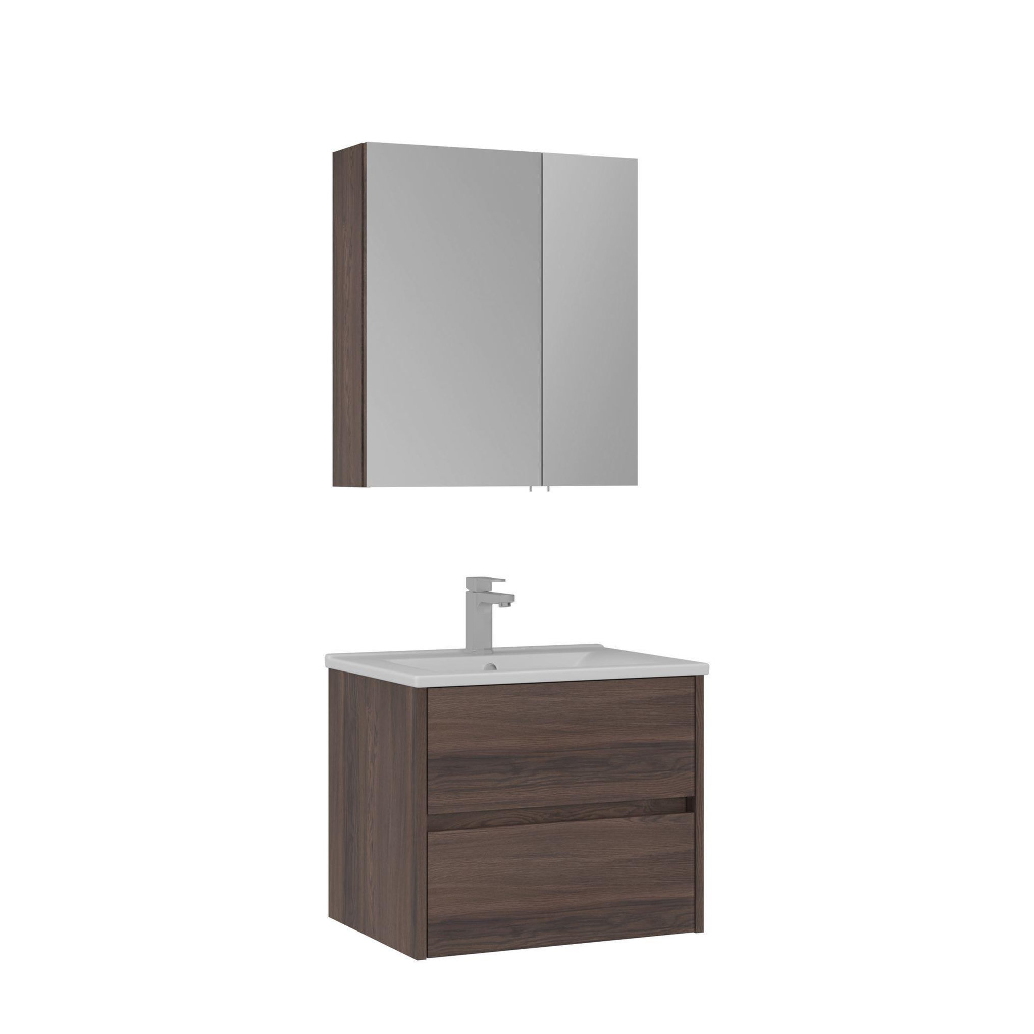 Habitat et Jardin Meuble avec simple vasque et miroir  Side 65 v2  - 65 x 45 x 52 cm - Walnut