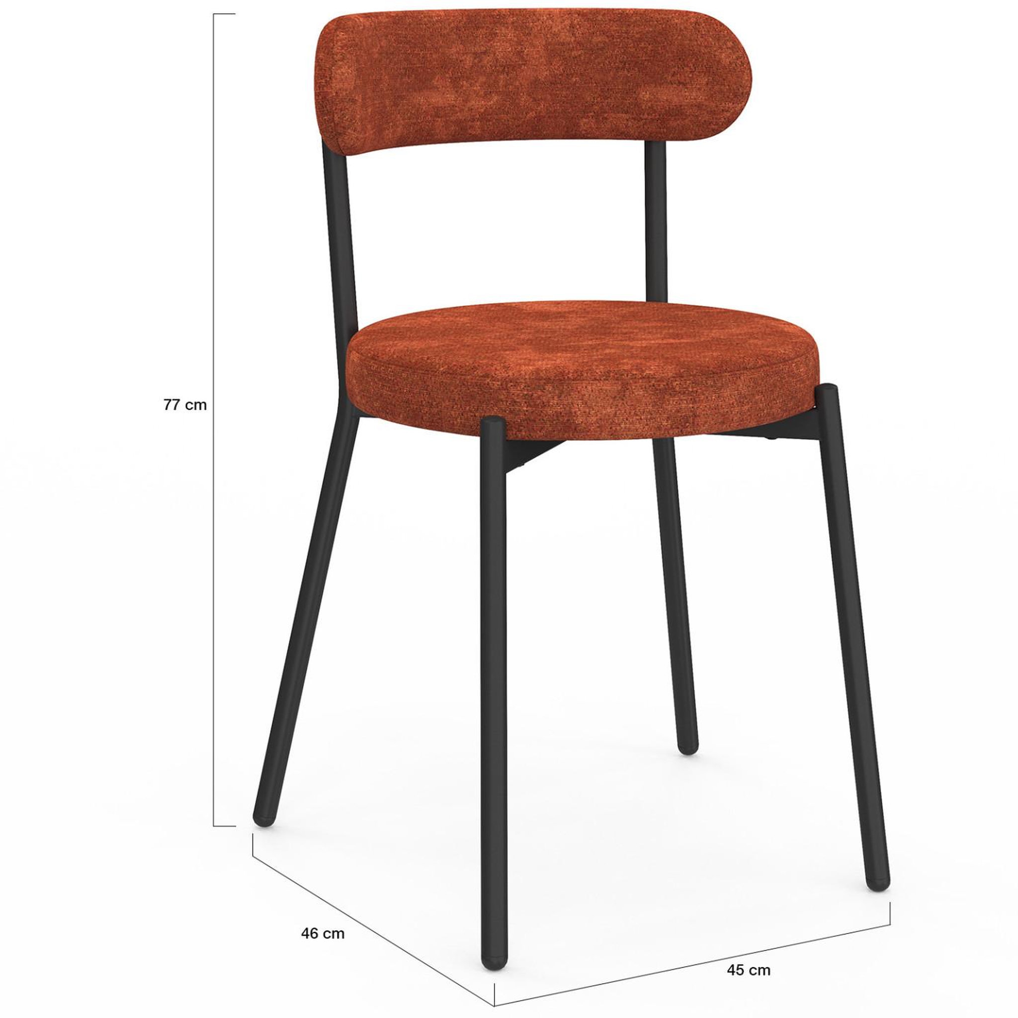 Voir la diapositive 5 : ID MARKET Lot de 6 chaises miki dossier incurvé en tissu chenille mix color terracotta x2, écru x2, gris foncé x2 pieds en métal noir