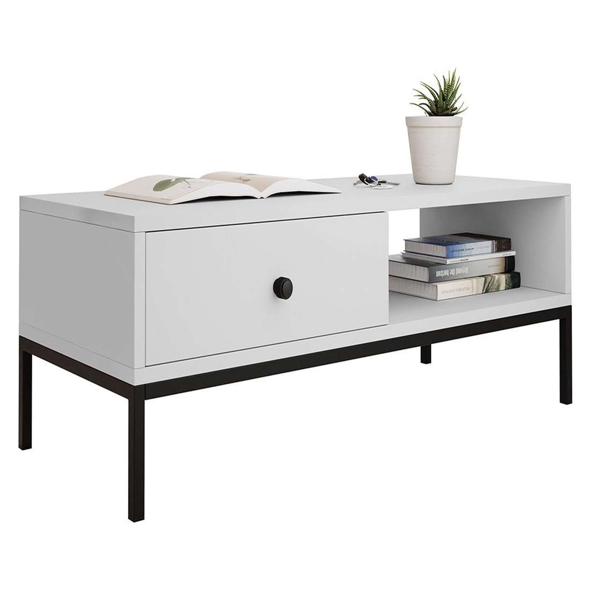 Voir la diapositive 2 : BEST MOBILIER Filipo - table basse - 1 tiroir et 1 niche - 90 cm