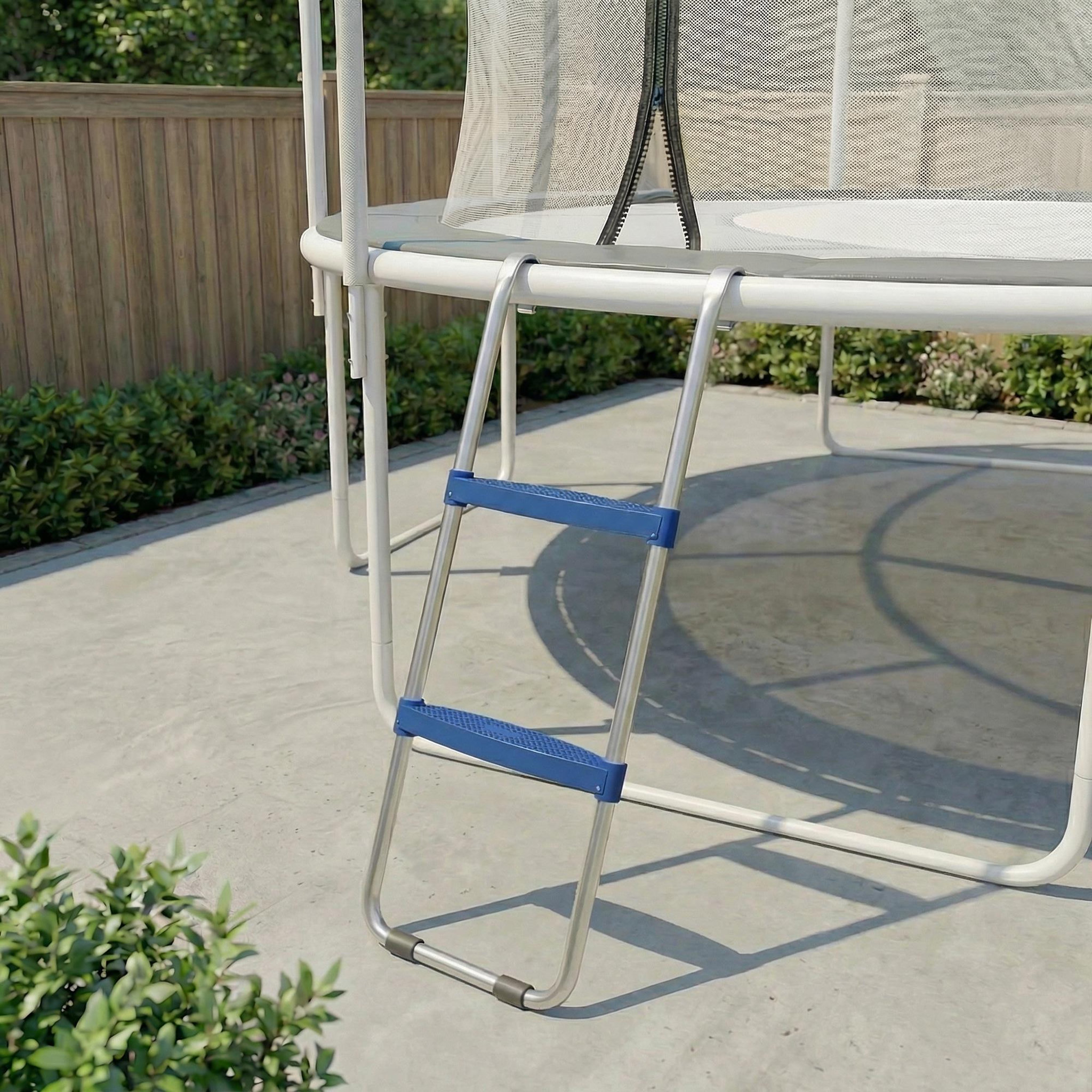 Voir la diapositive 4 : HOMCOM Échelle de trampoline 2 marches larges 150 Kg max. acier PP gris bleu