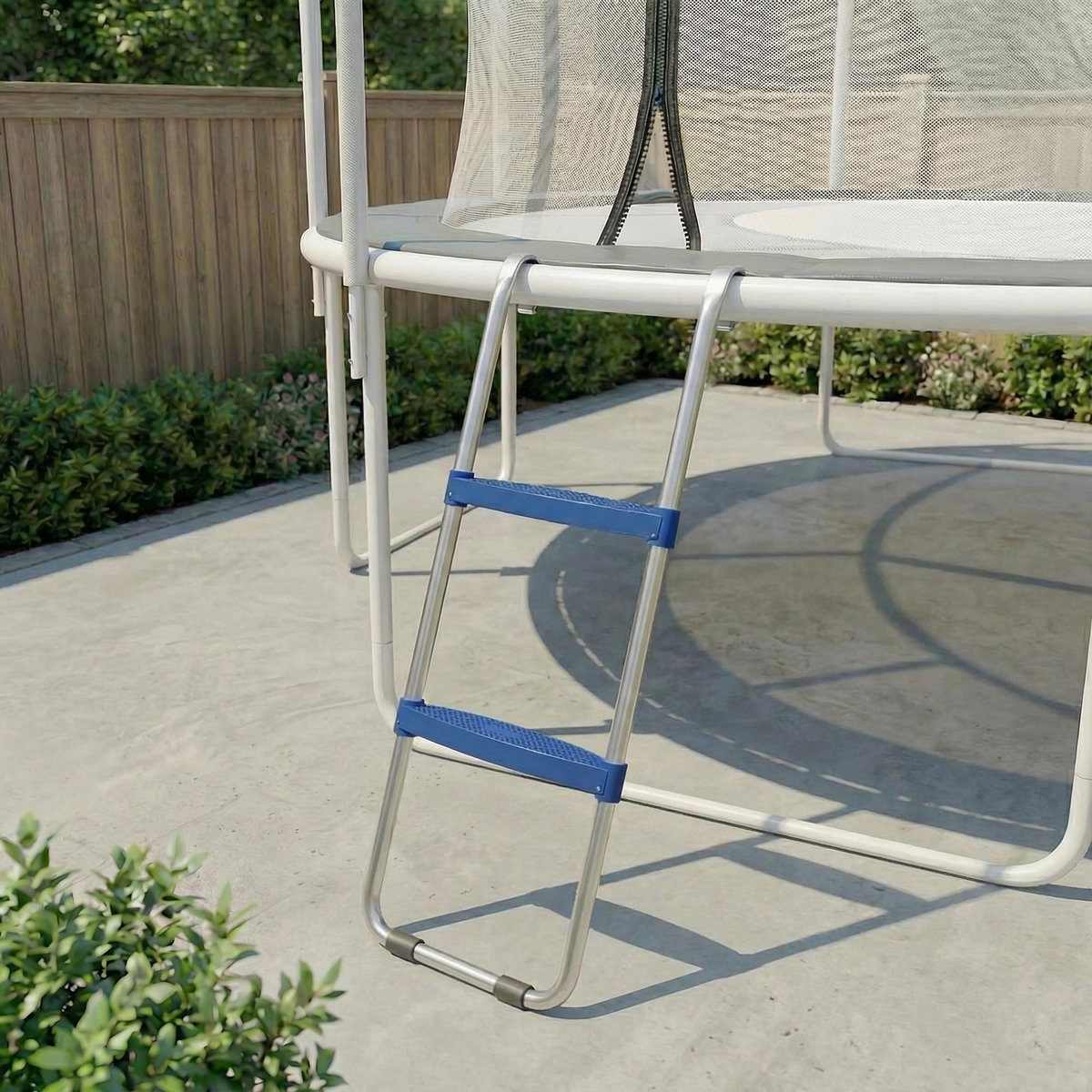 HOMCOM Échelle de trampoline 2 marches larges 150 Kg max. acier PP gris bleu