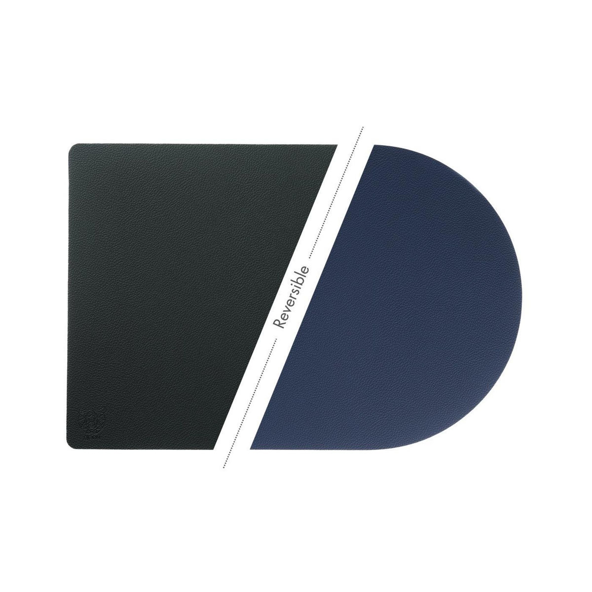 BJORN Set de table rectangovale réversible - 6 pièces - Cuir recyclé bleu nuit et gris anthracite