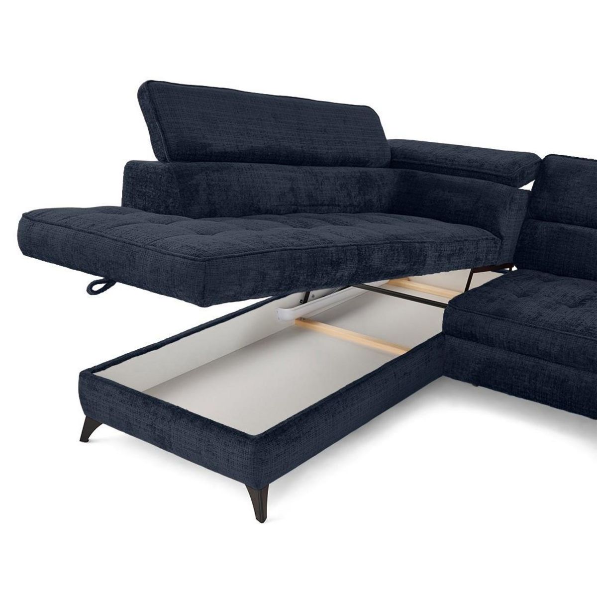 LISA DESIGN Marlo - canapé d'angle gauche 5 places convertible avec coffre et têtières en velours texturé