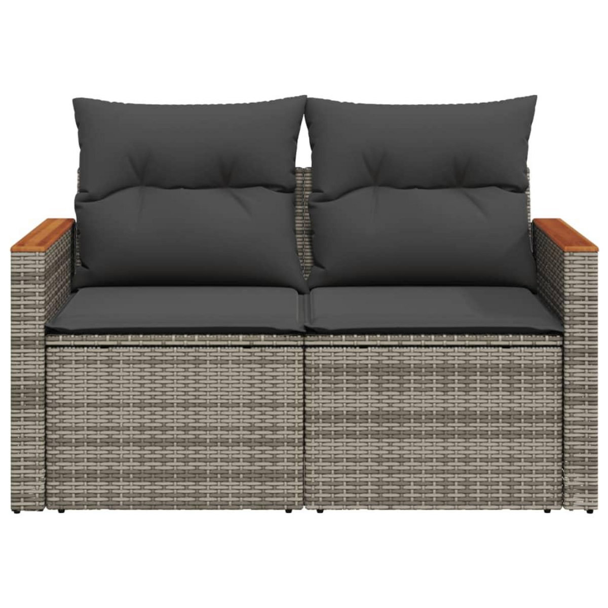 VIDAXL Canape de jardin 2 places avec coussins gris resine tressee