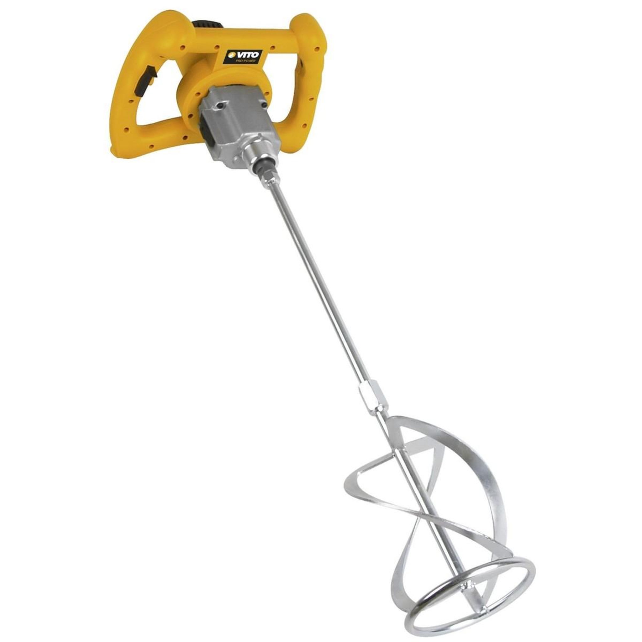 Voir la diapositive 4 : VITO Malaxeur de chantier 1400w mélangeur à béton tige 590mm pale 140 mm capacité 65l 2 vitesses coffre de rangement vito