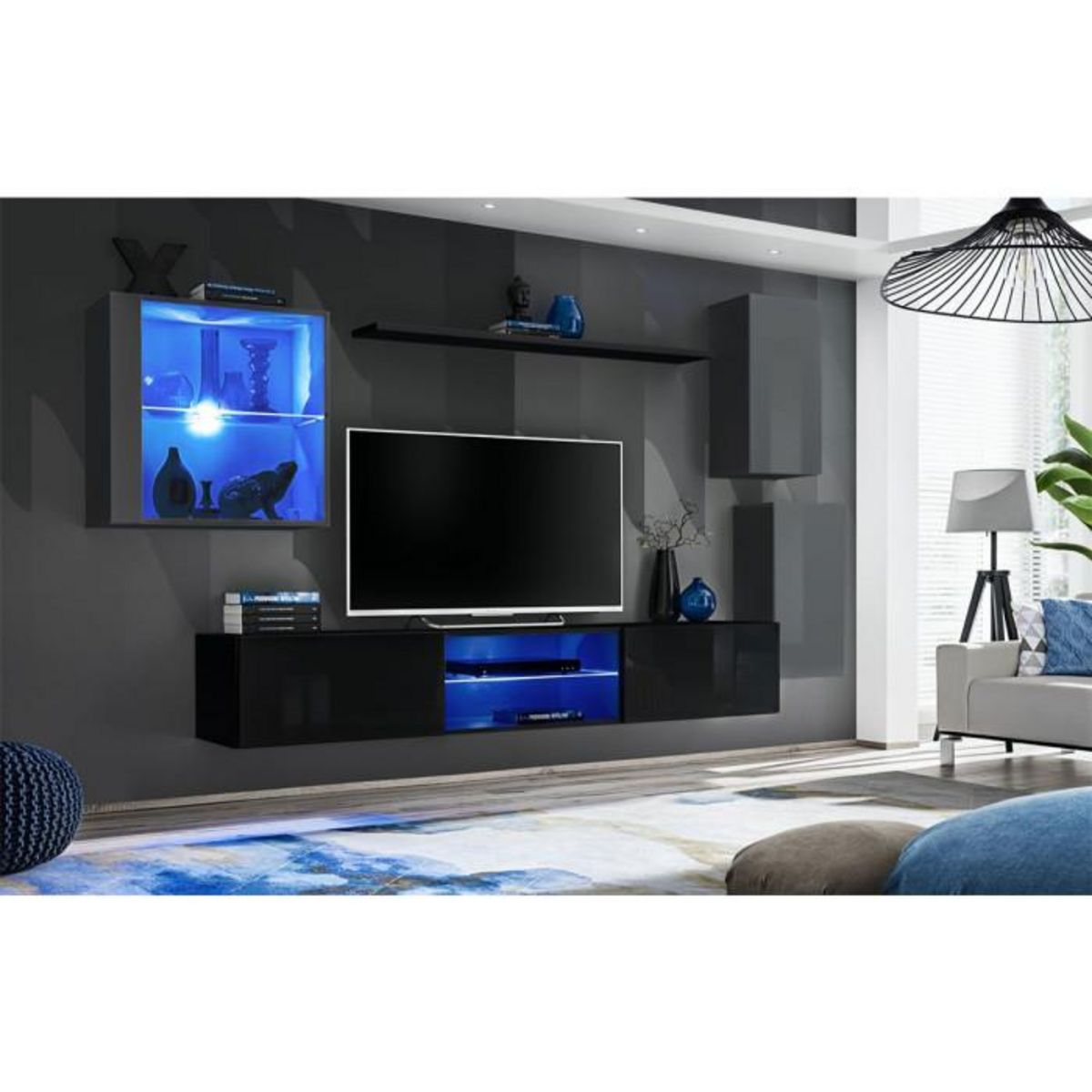 Paris Prix Ensemble Meuble TV  Switch XXIII  250cm Gris & Noir