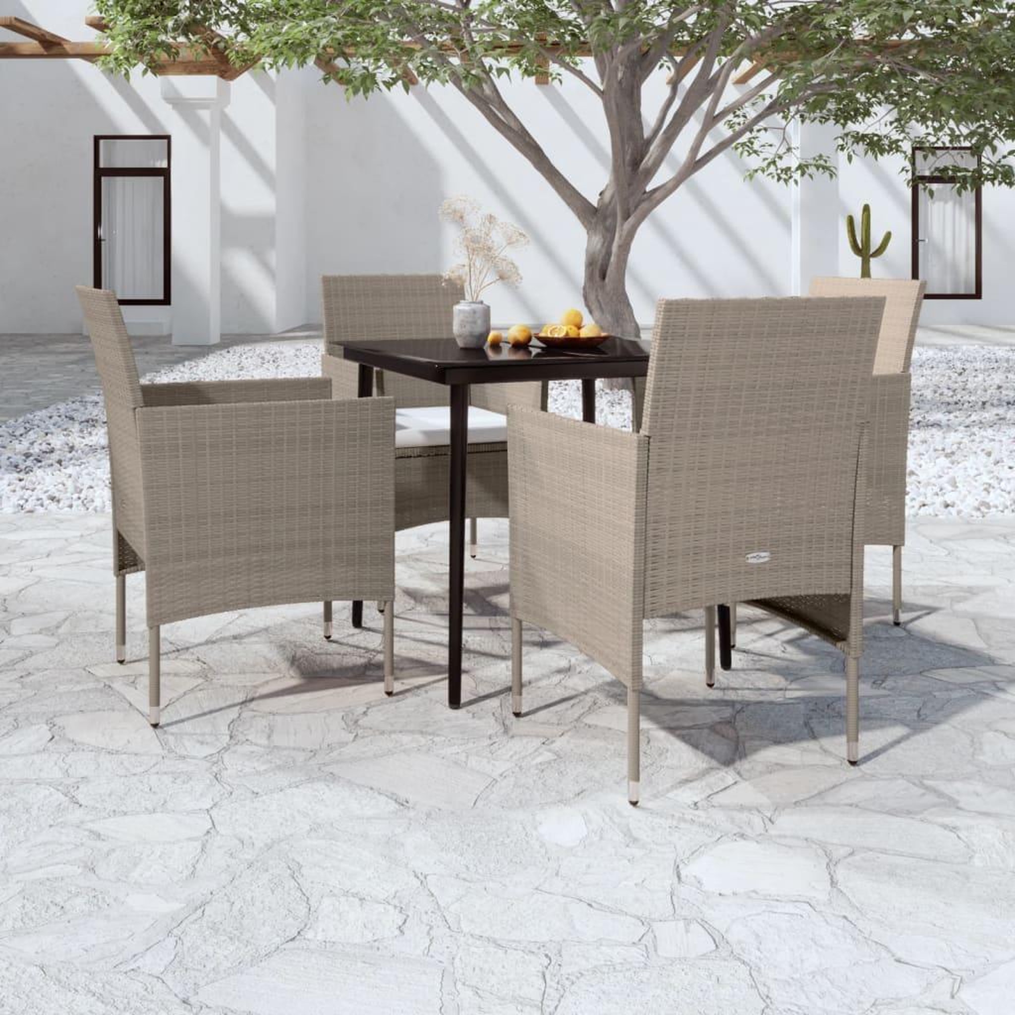 VIDAXL Ensemble a manger de jardin coussins 5 pcs Beige/noir