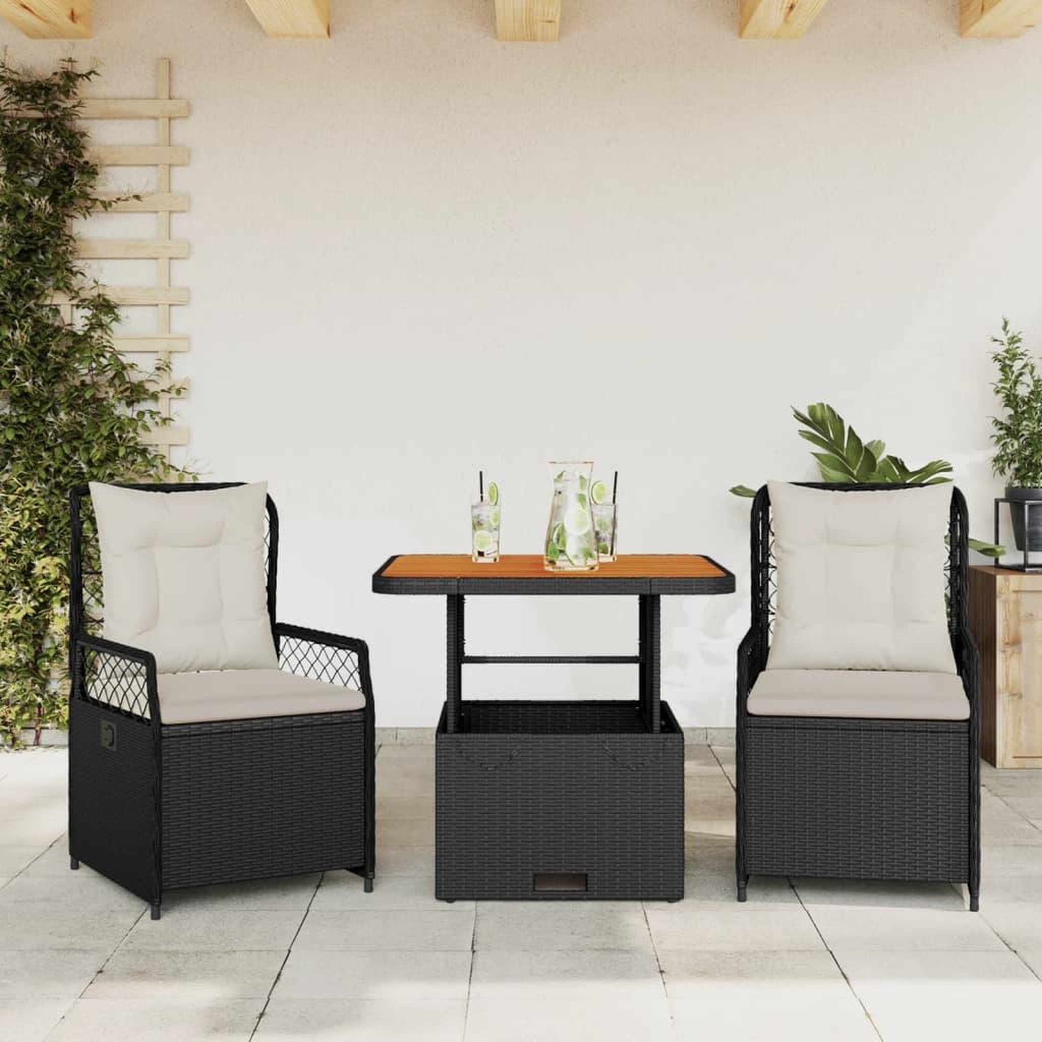 VIDAXL Ensemble a manger de jardin avec coussins 3 pcs Noir
