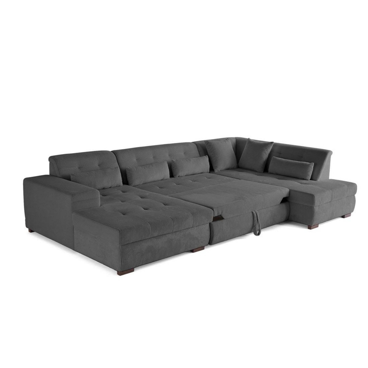 LISA DESIGN Vermont - canapé panoramique d'angle droit - 7 places - convertible avec coffre - en velours côtelé