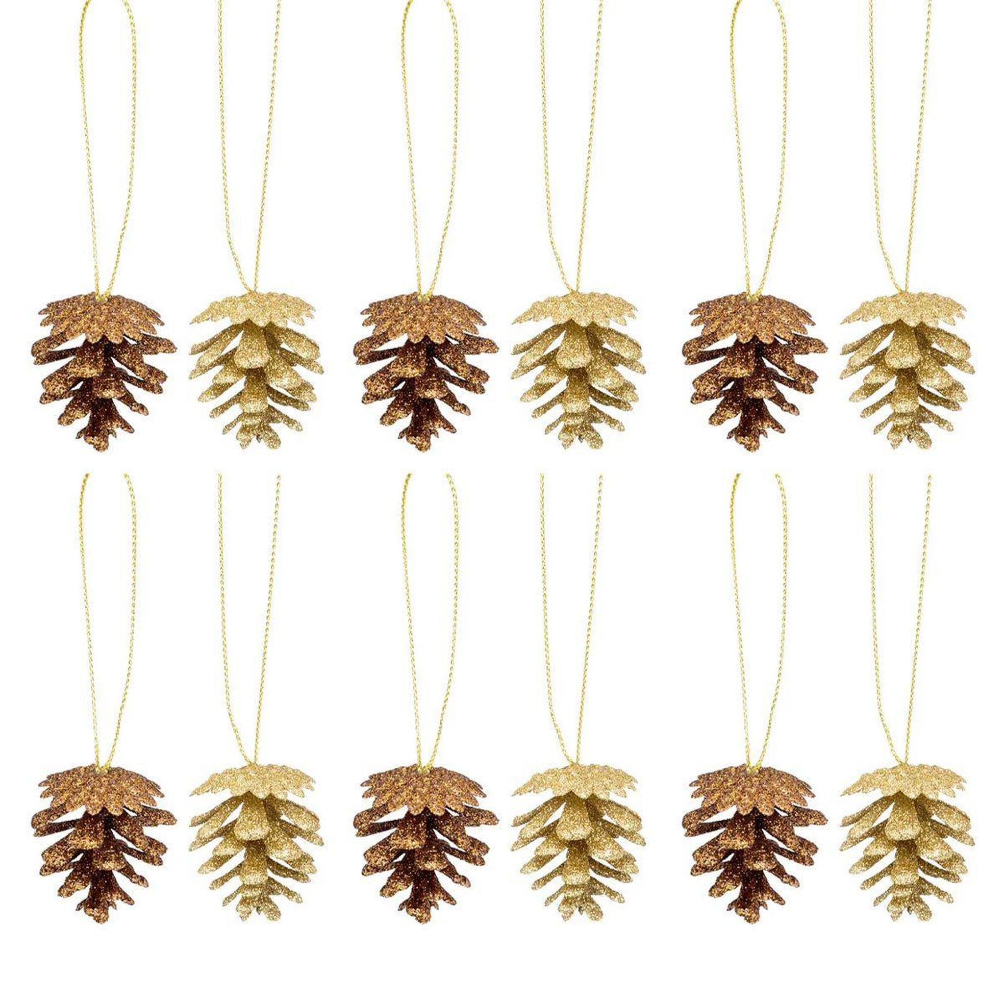 ATMOSPHERA Lot de 12 sujets de noël  pommes de pin  3cm or & bronze