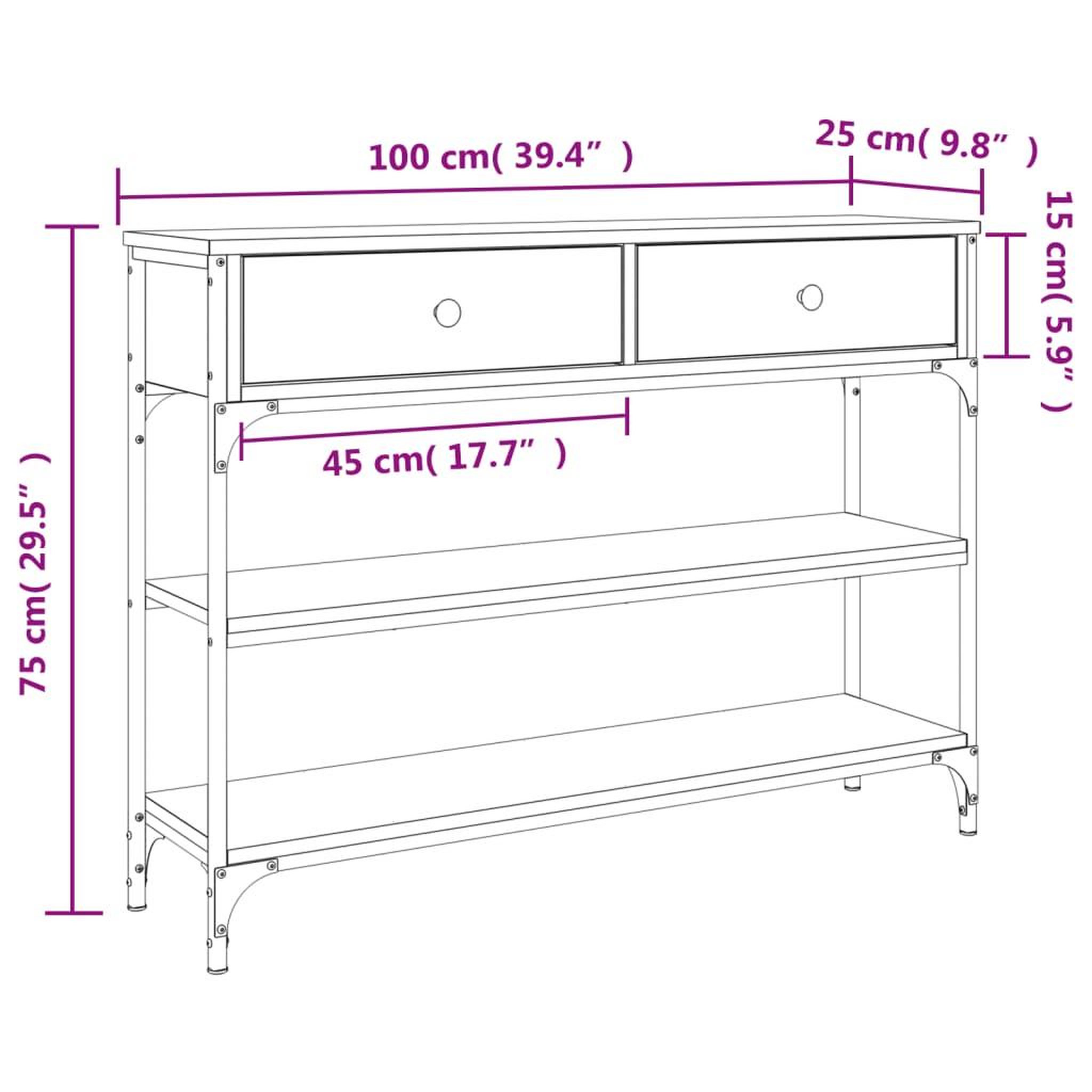 Voir la diapositive 6 : VIDAXL Table console sonoma gris 100x25x75 cm bois d'ingenierie