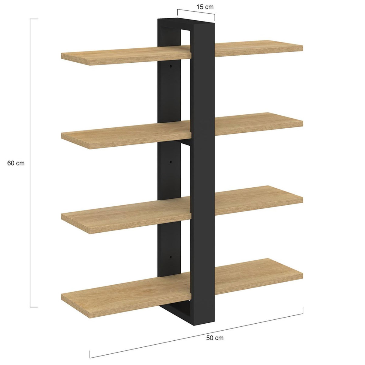 ID MARKET Etagère murale avec étagères coulissantes ORA 4 niveaux façon hêtre et noir