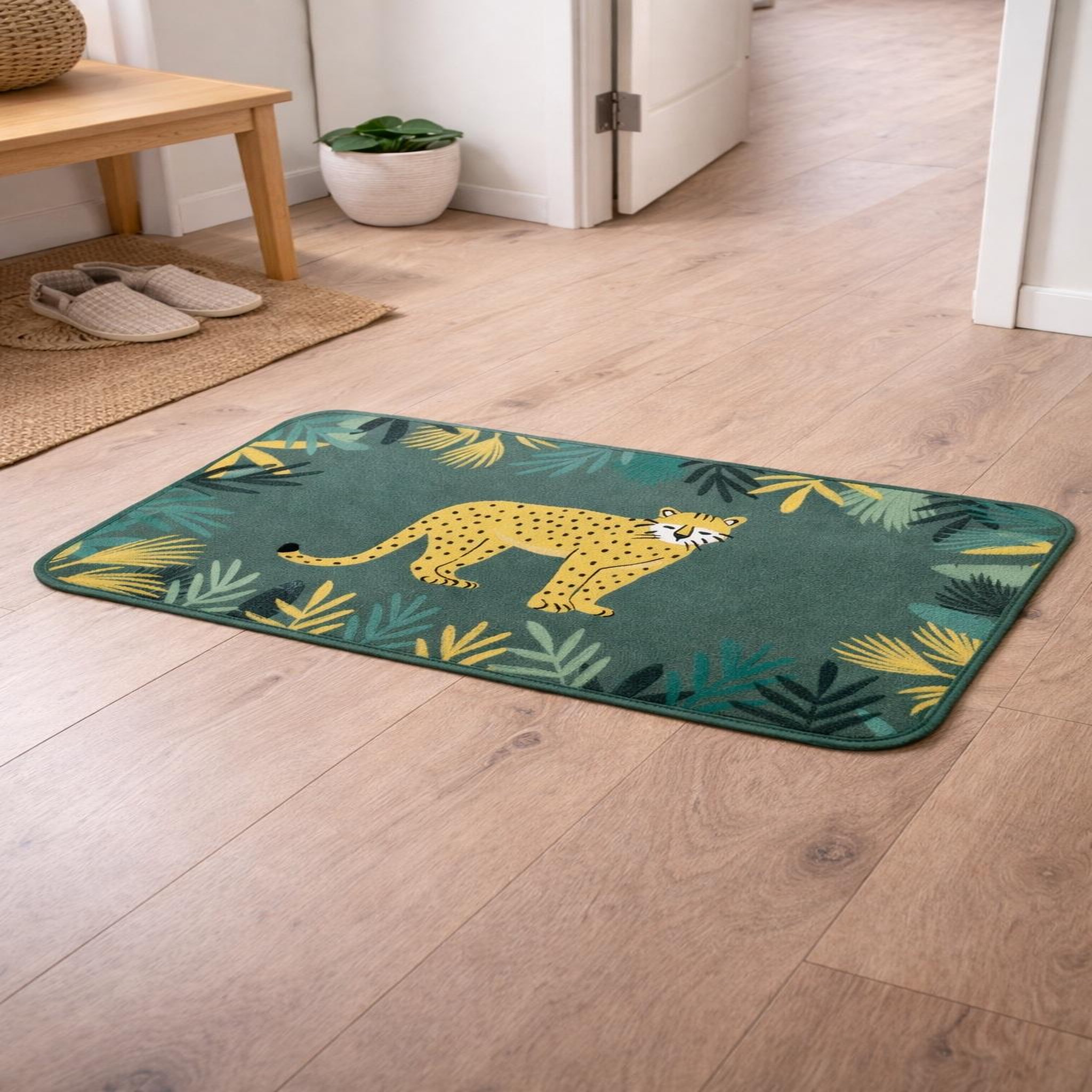 Voir la diapositive 3 : Eden Tapis velours animal sauvage avec feuillage tropical