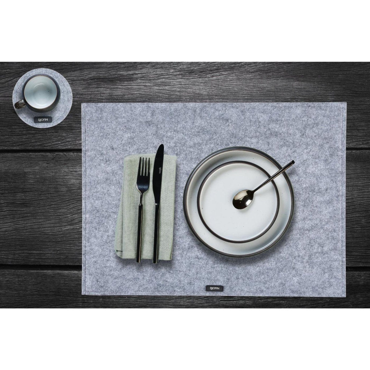 BJORN Set de table rectangulaire - 6 pièces - Feutre recyclé gris