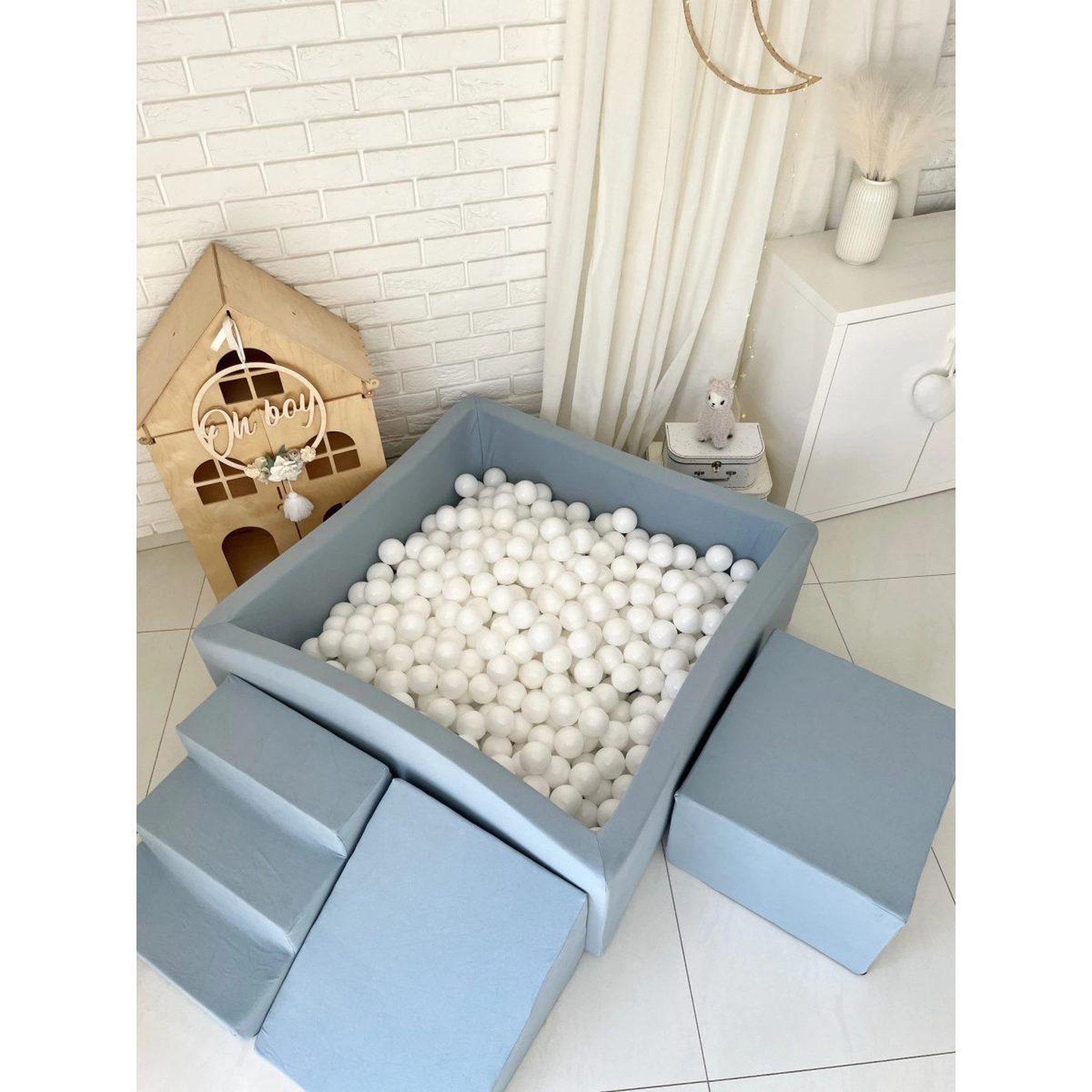 Voir la diapositive 5 : MONIO FOR KIDS Piscine à balles carrée 106 x 106 x 40 cm avec modules en mousse avec 400 balles — Bleu