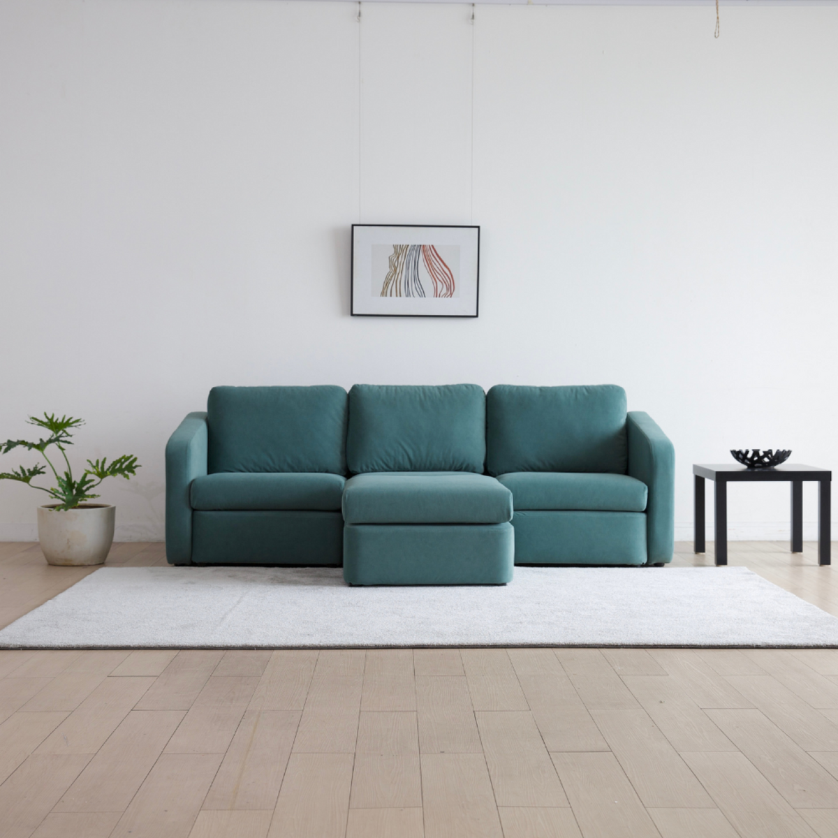 CONCEPT USINE Canapé modulable 3 places bleu avec pouf KONEKT