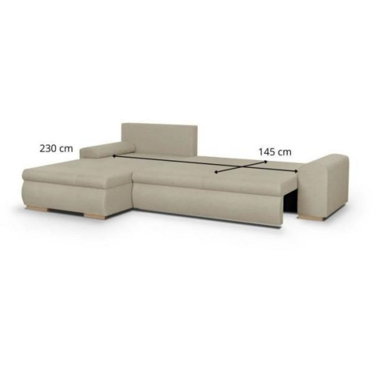 MARKET24 Canapé d'angle convertible réversible + coffre de rangement - Tissu Beige - L 289 x P 94/188 x H 88 cm - INDIAN