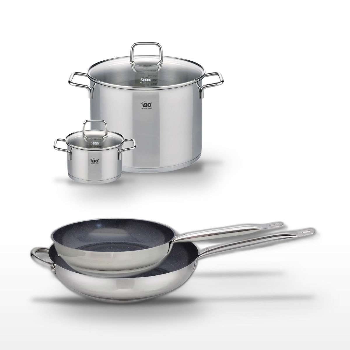ELO Ensemble de 2 poêles céramiques 28/32 cm Elo Profi Therm Platinum et 2 faitouts 16/26 cm