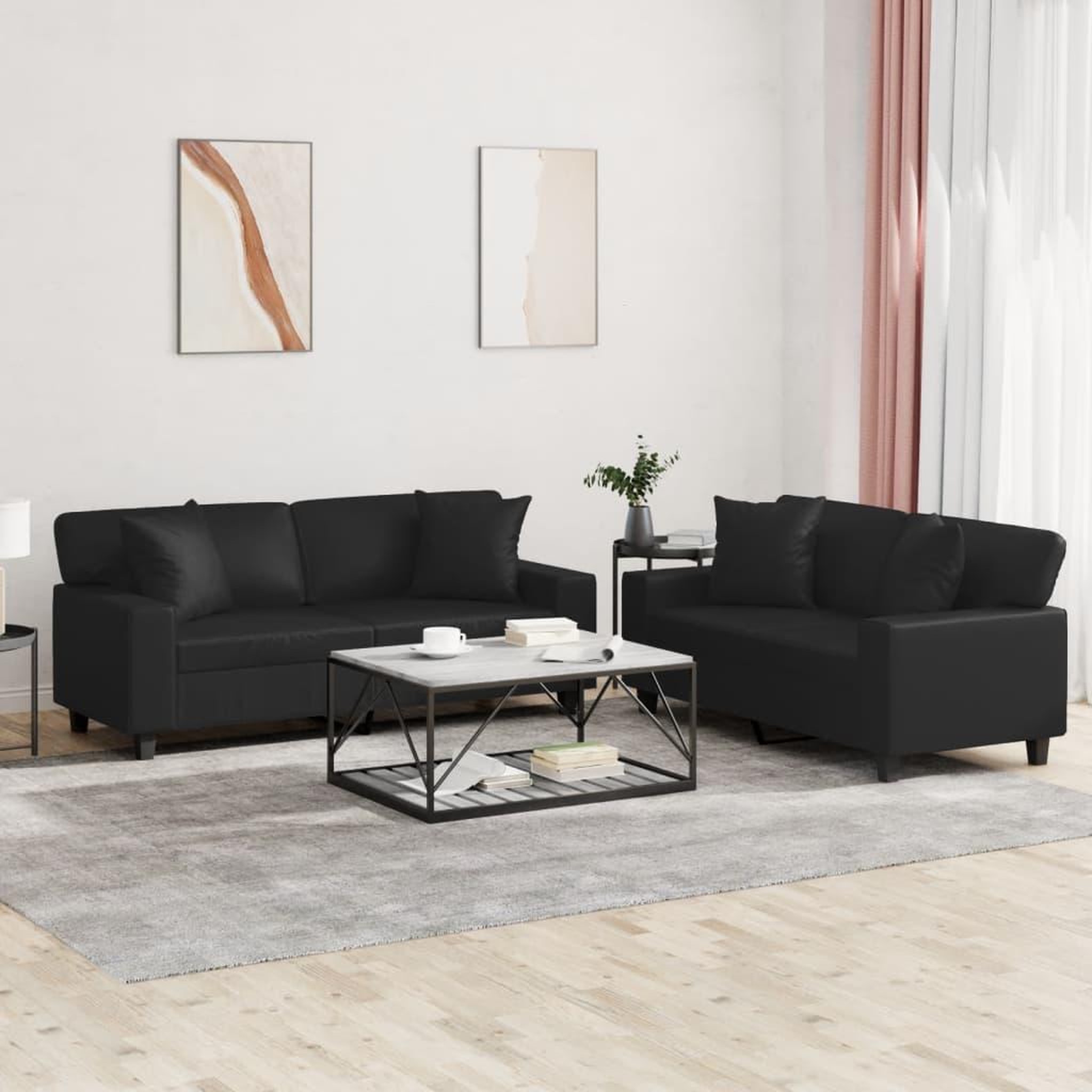 VIDAXL Ensemble de canapes 2 pcs avec coussins noir similicuir