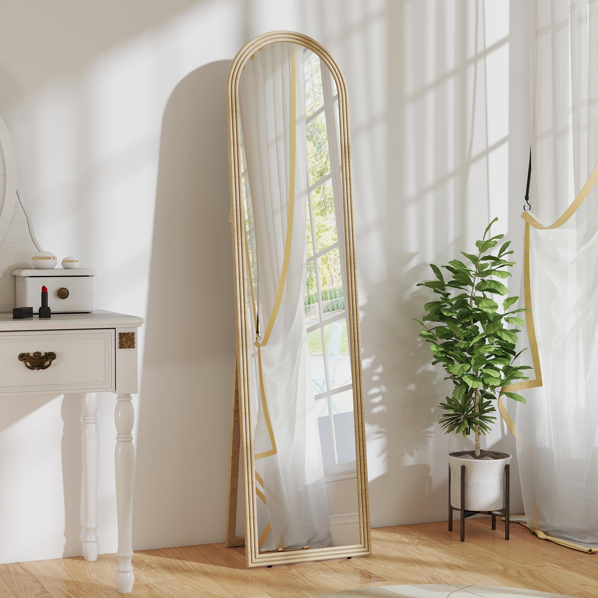 Voir la diapositive 2 : HOMCOM Miroir sur pied et mural pleine longueur 40 x 160 cm cadre pied effet pierre